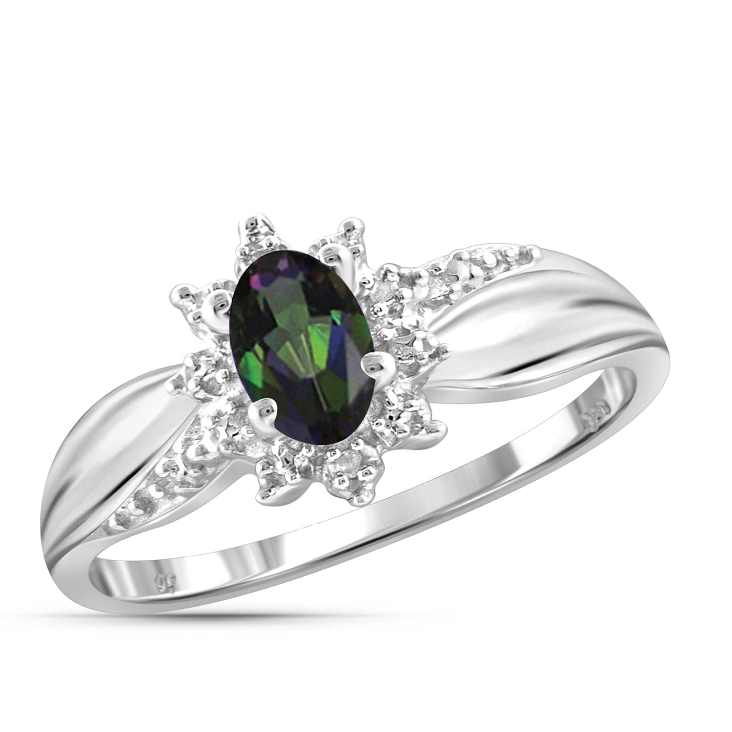 0.45 CTW Mystic Topaz & White Diamond Sterling Silver Ring for Women | Elegant Wedding, Engagement & Anniversary Jewelry Gift