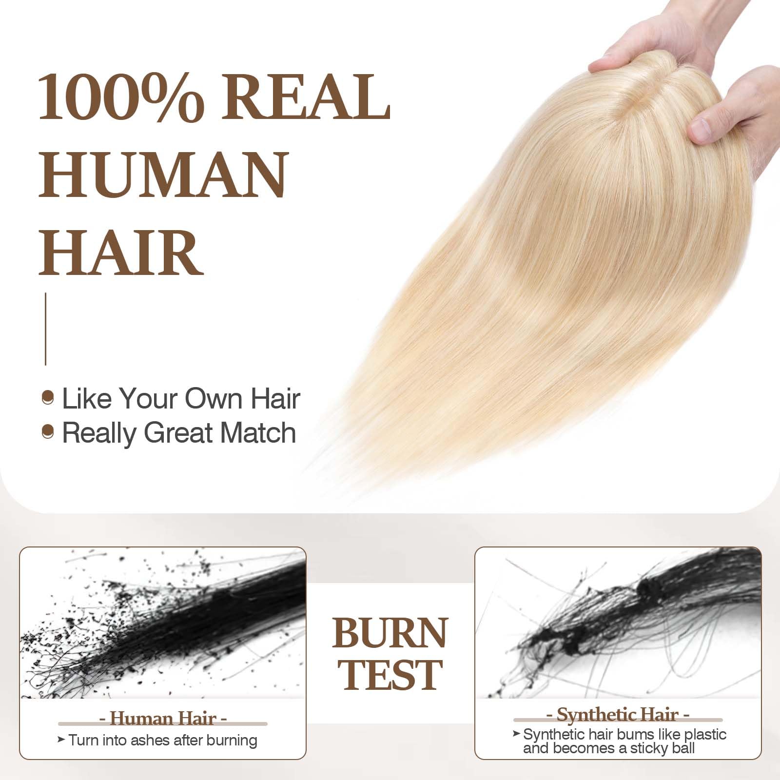 100% Human Hair Toppers for Women with Thinning Hair - 10 Inch Remy Clip-In Topper with Silk Base in Ash Blonde Highlights (#18P613) | Perfect for Daily Wear, Special Occasions & Hair Volume Enhancement