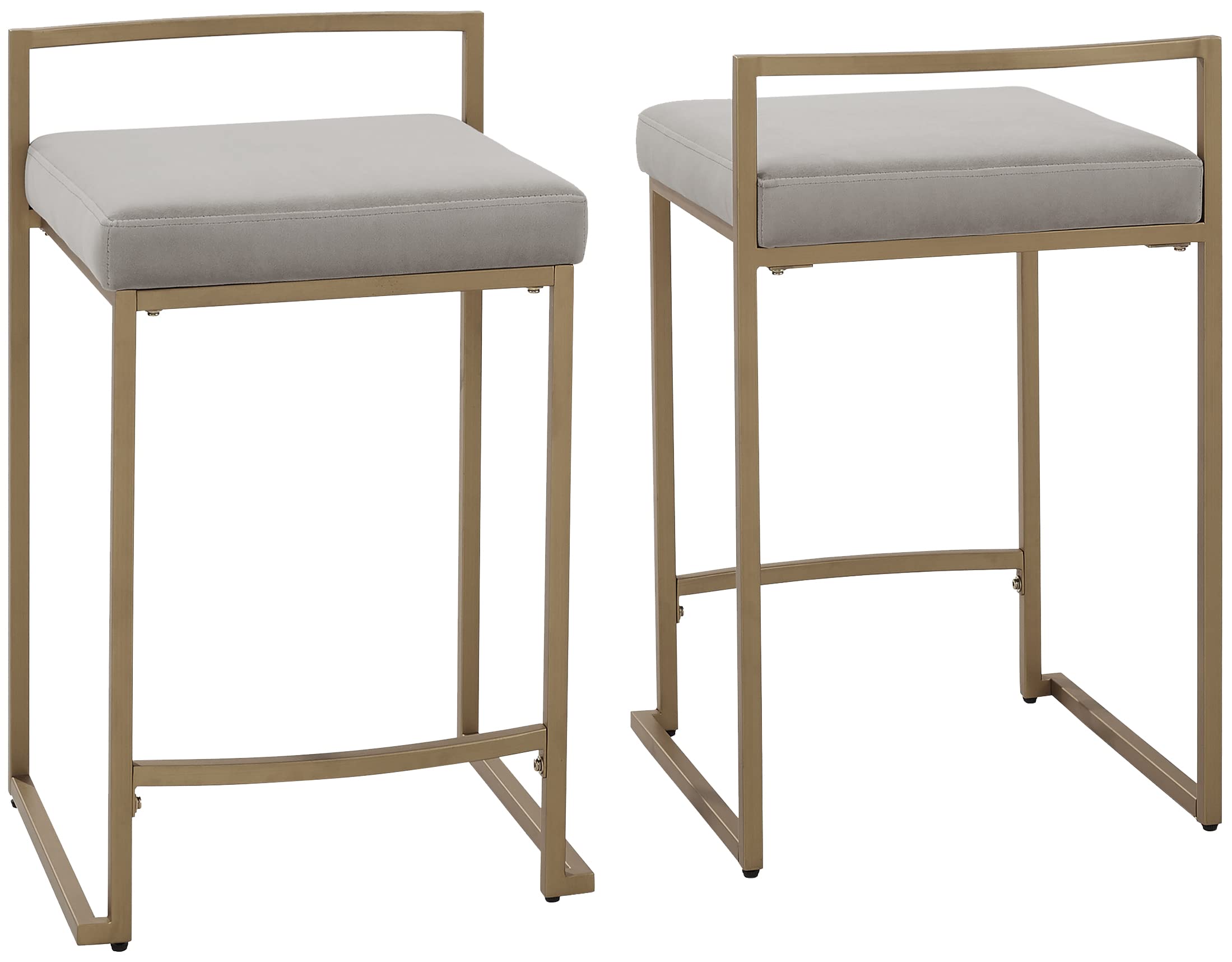 Crosley Furniture Harlowe Upholstered Counter Height Bar Stools Set of 2 - Gray and Gold Kitchen Island Stools for Dining Room, Breakfast Nook & Home Bar Decor