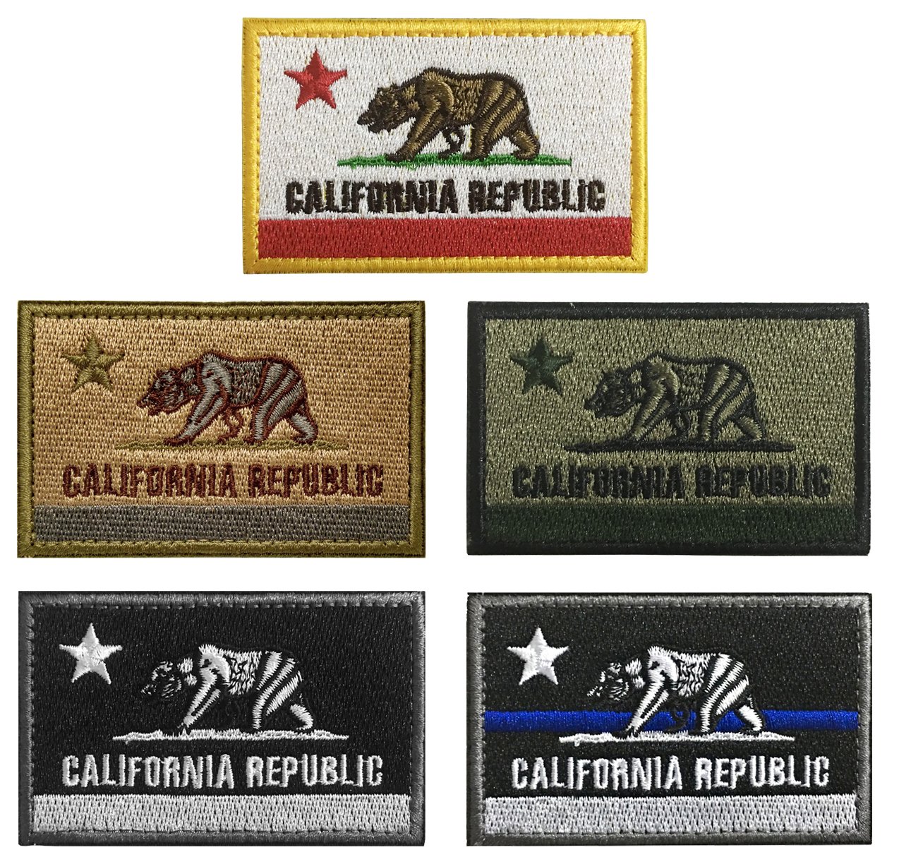 WZT 5-Pack California Tactical Morale Military Patches - Hook & Loop Backing for Army, Police, Tactical Gear - Perfect for Uniforms, Backpacks, and Outdoor Activities