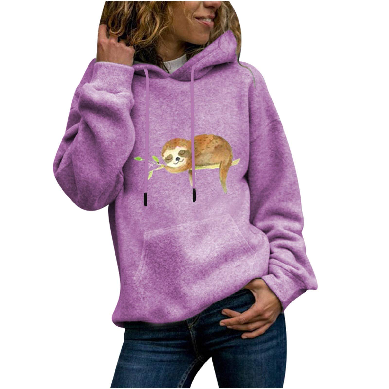 Women's Casual Long Sleeve Printed Pullover Hoodie - Soft Winter Sweatshirt Blouse for Everyday Wear & Cozy Loungewear