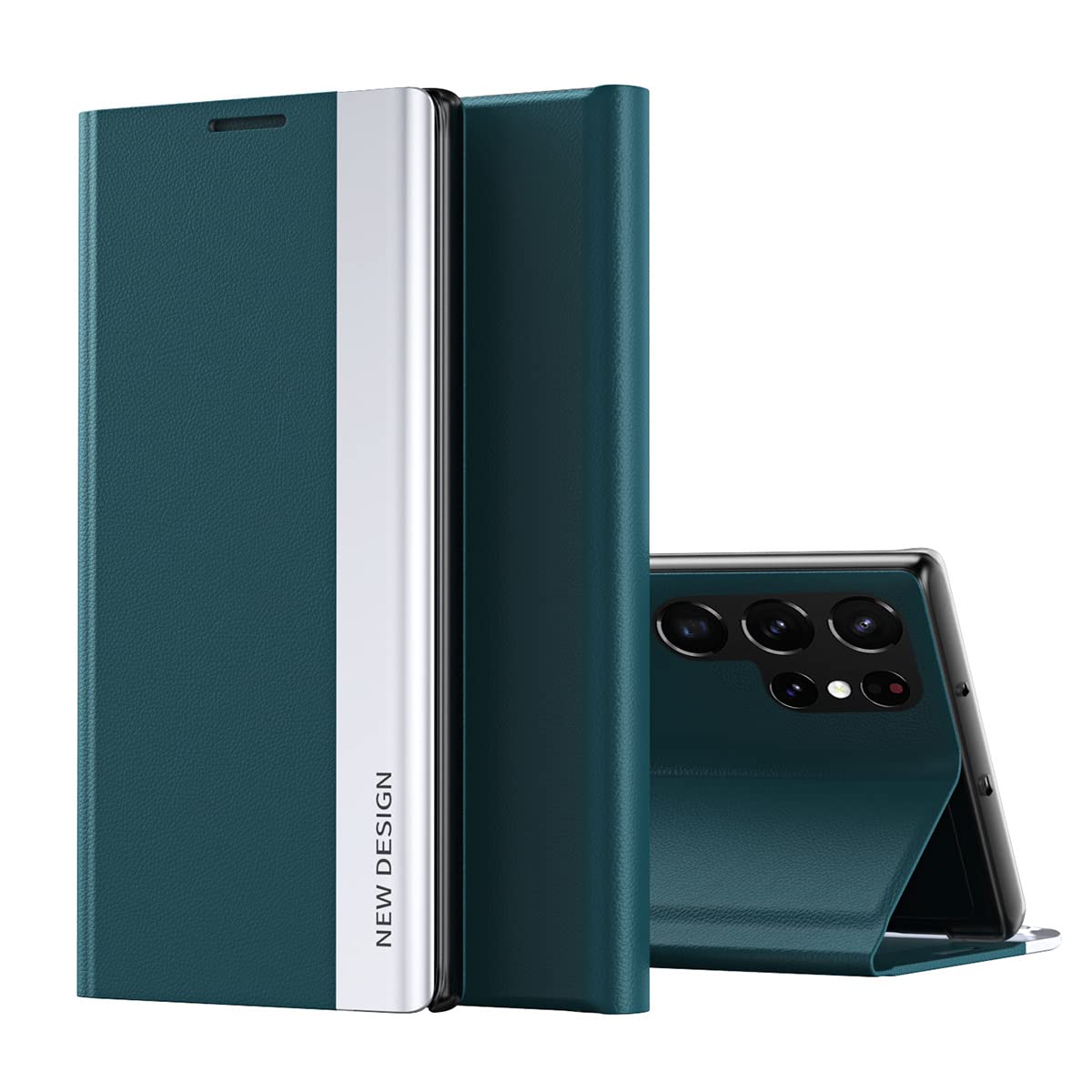 Premium PU Leather Kickstand Case for Samsung Galaxy S22 Ultra - Durable Shockproof Flip Cover with Stand (Not for S22) in CX Green | Perfect for Work, Travel & Everyday Protection