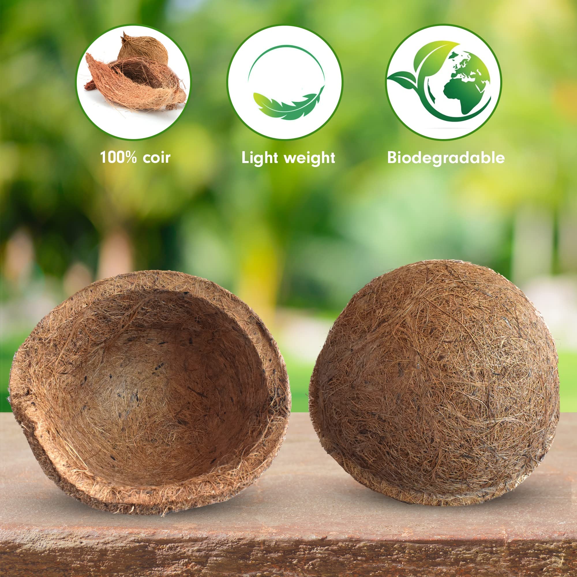 PALM NAKI 4-Pack 8 Inch Coconut Coir Hanging Planters with Metal Basket & Coco Liner - Indoor Outdoor Hanging Planter for Flowers, Herbs, Succulents - Perfect for Patio, Garden, Balcony Decor