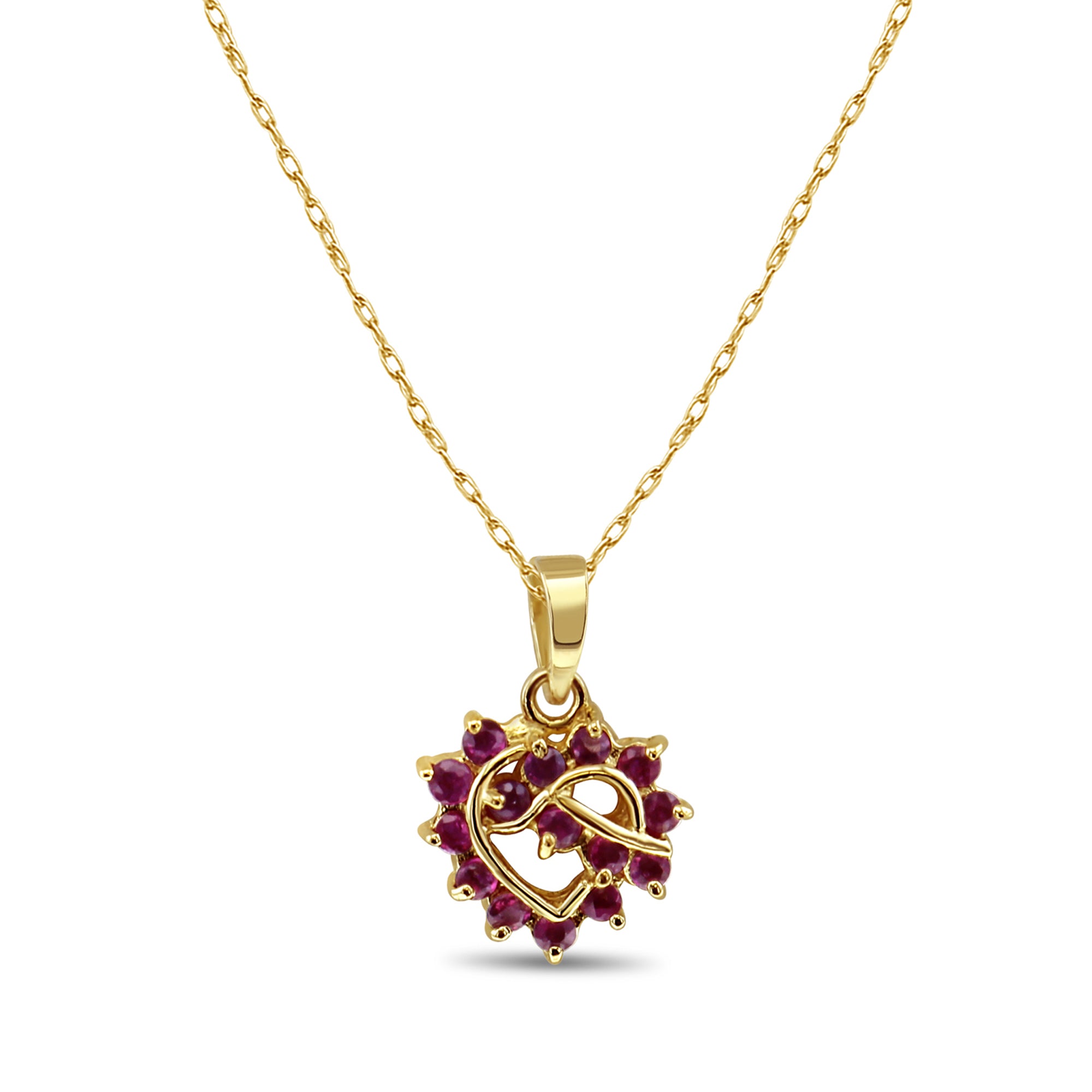 14k Yellow Gold Ruby Heart Shaped Necklace - 0.30cttw Genuine Gemstone Jewelry for Valentine's Day, Anniversary & Romantic Gifts