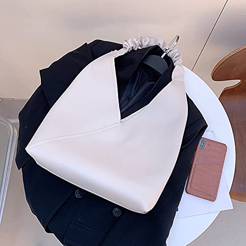 Large Capacity Soft PU Leather Tote Bag for Women - Stylish Foldable Shoulder Bag, Travel & Work Messenger Purse (White, 33x40x10cm) - Perfect for Office, Shopping & Weekend Getaways