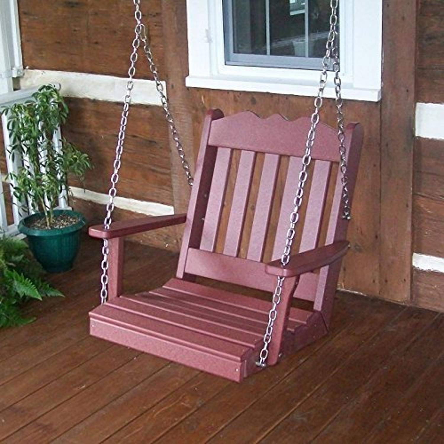 A & L Furniture Poly Royal English Chair Swing - Tudor Brown Patio Swing for Outdoor Garden, Porch, and Backyard Relaxation