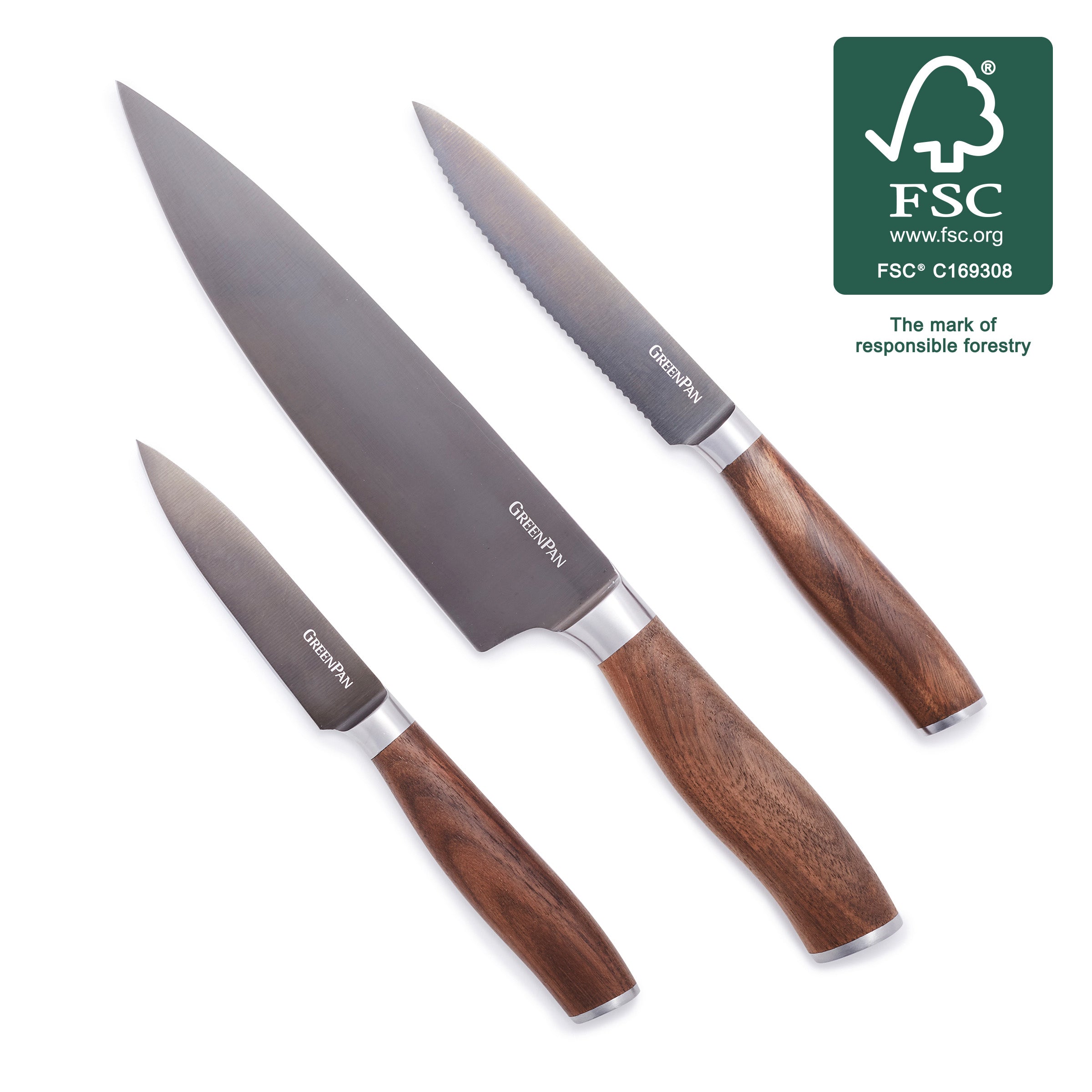 Premium Titanium 3-Piece Knife Set with Walnut Wood Handles - Professional Chef Knives for Cooking, Slicing & Dicing - Perfect for Home Kitchens, Camping & Outdoor Adventures