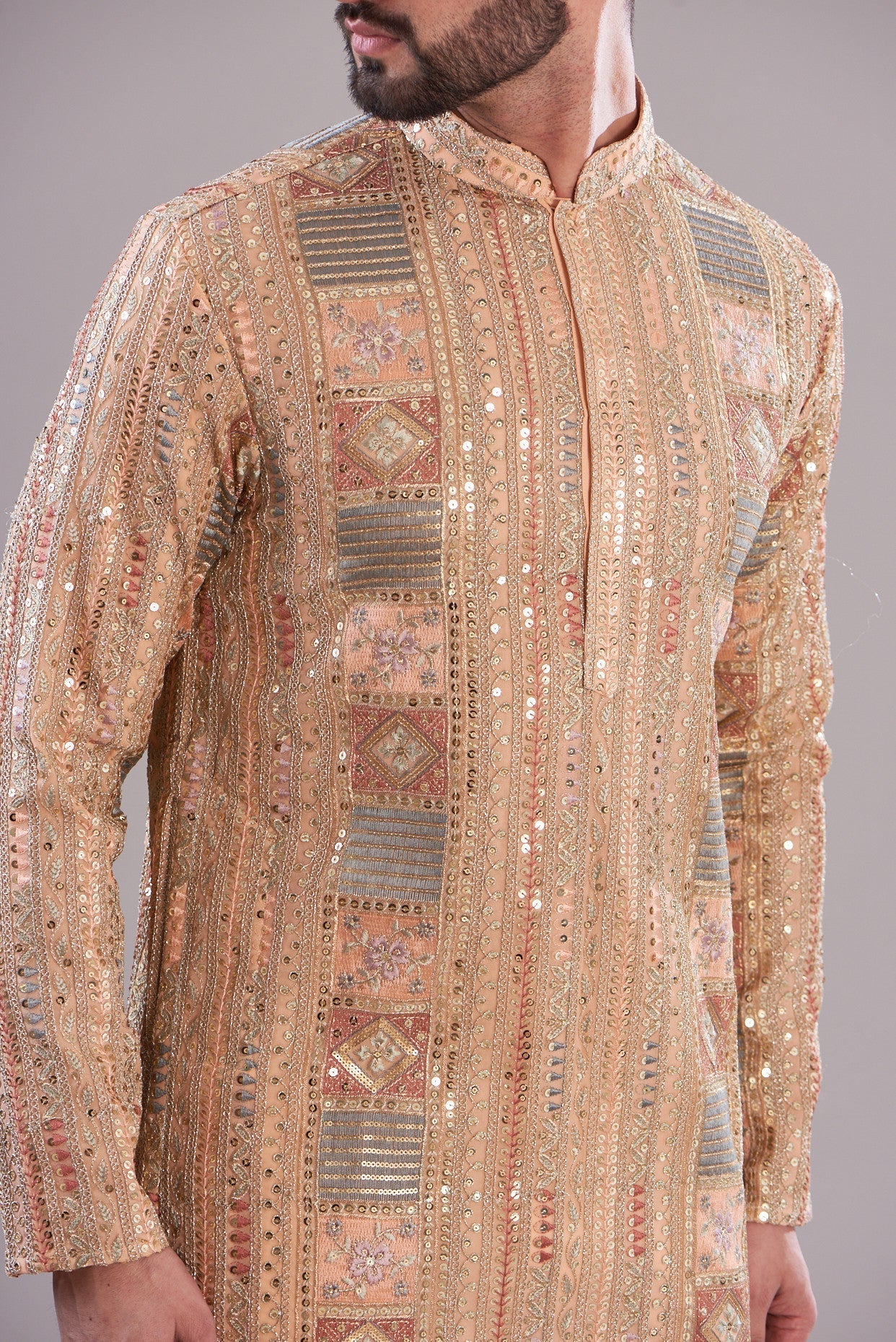 Peach Embroidered Kurta for Women - Traditional Indian Cotton Tunic Top - Perfect for Festivals, Weddings & Casual Wear