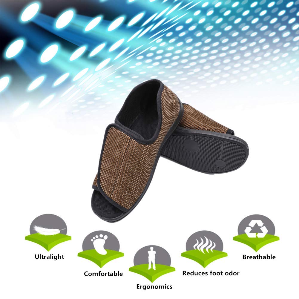 Men's Open Toe Diabetic Slippers - Adjustable Orthopedic Wide Width Walking Shoes for Arthritis, Edema & Swollen Feet - Comfortable Recovery Footwear for Elderly Men - Ideal for Home, Hospital & Post-Surgery Use