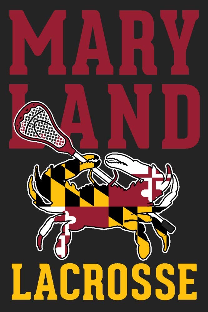 Maryland Crab Shaped Flag with Lacrosse Stick - 24x36 Signed Art Print - Wall Decor Poster for Home, Office & Sports Fan Gifts