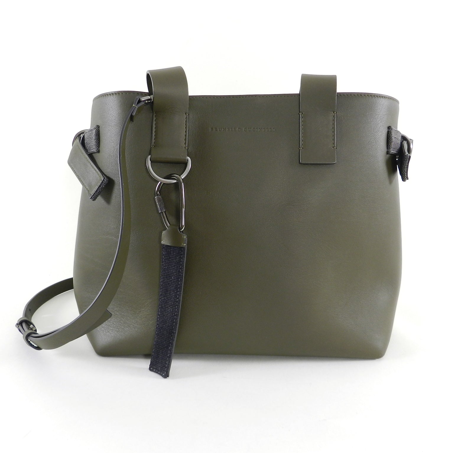 Brunello Cucinelli Olive Green Large Tote Bag with Beaded Detail - Stylish & Spacious Women's Leather Handbag for Work, Travel & Everyday Use