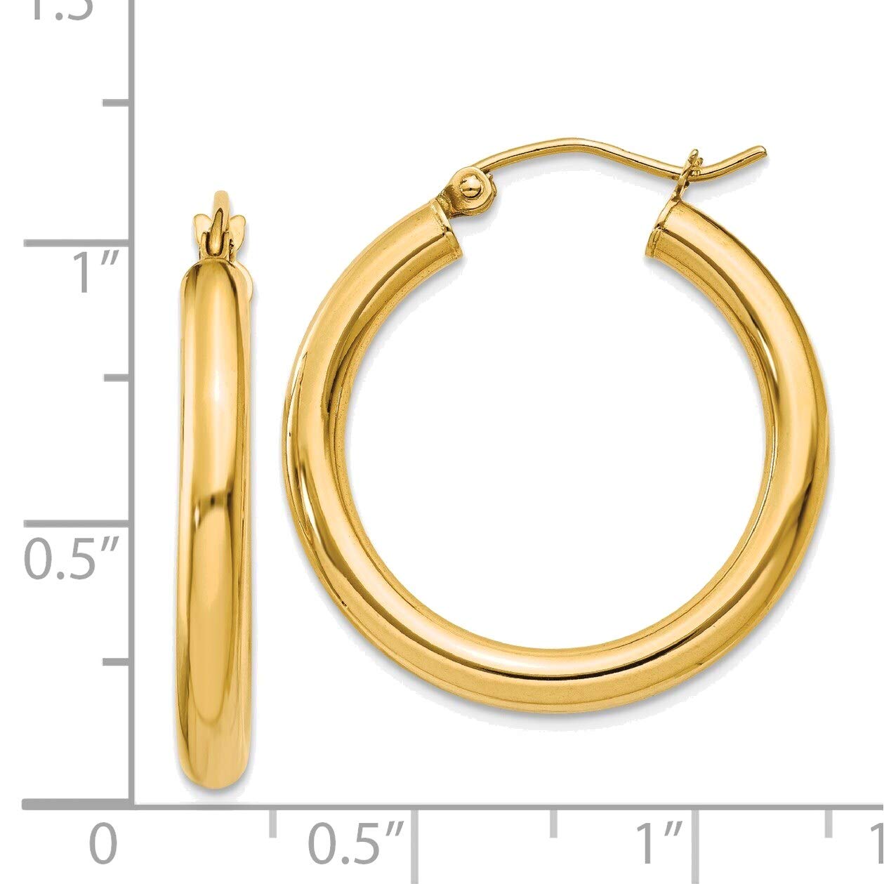 14K Yellow Gold 3mm Lightweight Polished Tube Hoop Earrings for Women - Perfect for Everyday Wear, Date Night & Special Occasions