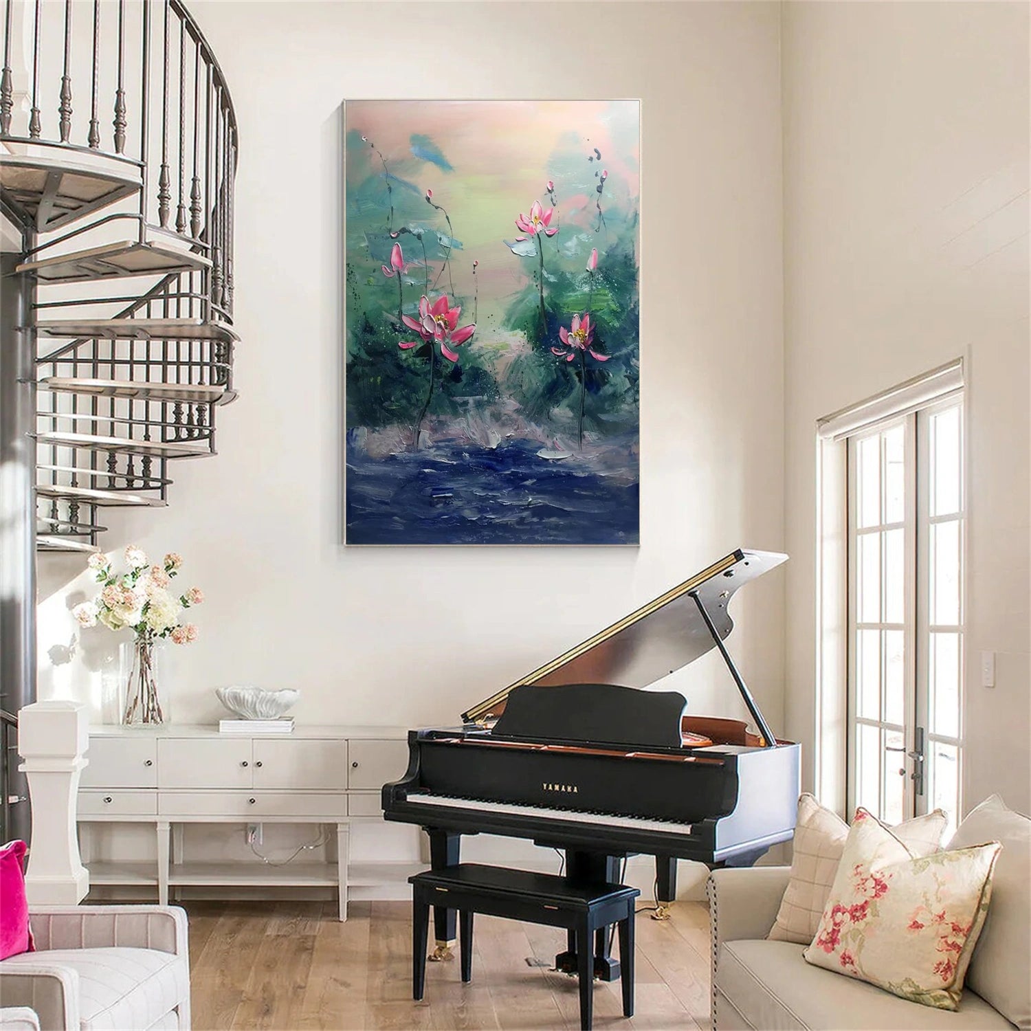 Beautiful Flower and Tree Painting #FT211 - Handmade Canvas Art for Home Decor, Living Room, Bedroom & Office Wall