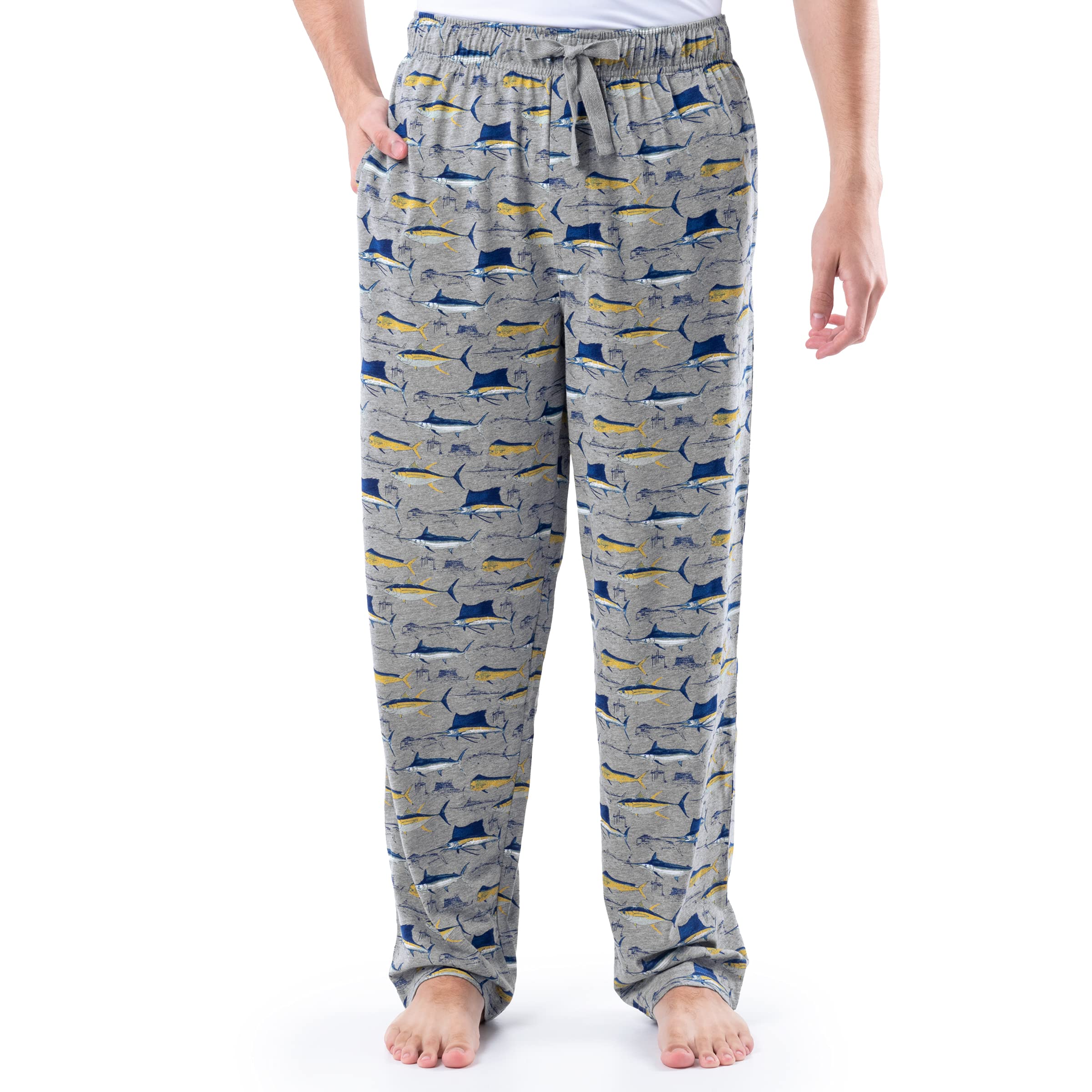 Guy Harvey Men's Jersey Knit Sleep Pants - Soft & Comfortable Lounge Pajama Bottoms for Relaxing at Home or Travel