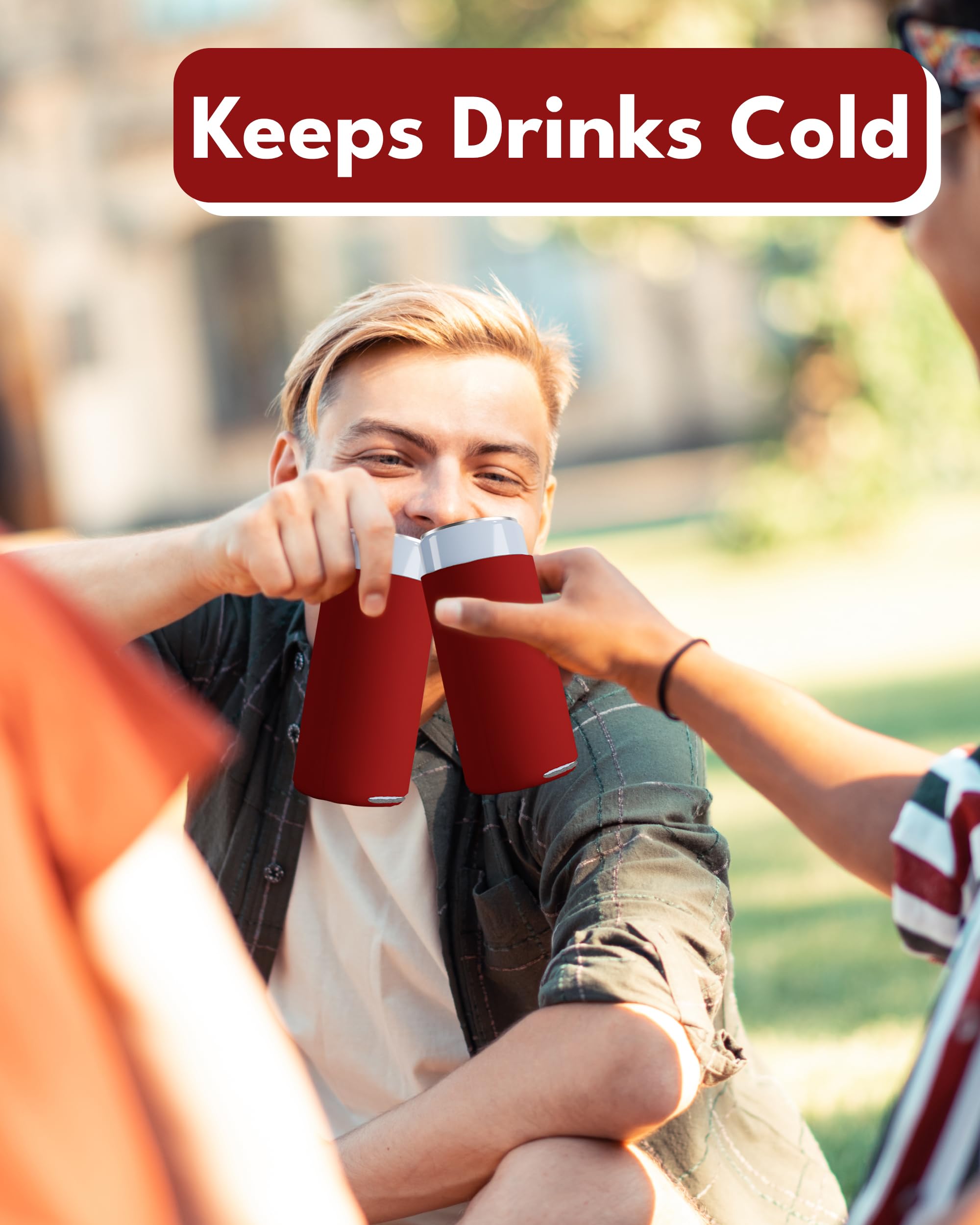200 Pack Red Blank Slim Can Cooler Sleeves - Customizable Sublimation Beer & Soda Insulators for 12oz Tall Cans | Skinny Collapsible Drink Sleeves for Parties, BBQs & Outdoor Events | Keep Beverages Cold at Picnics, Tailgates & Bars