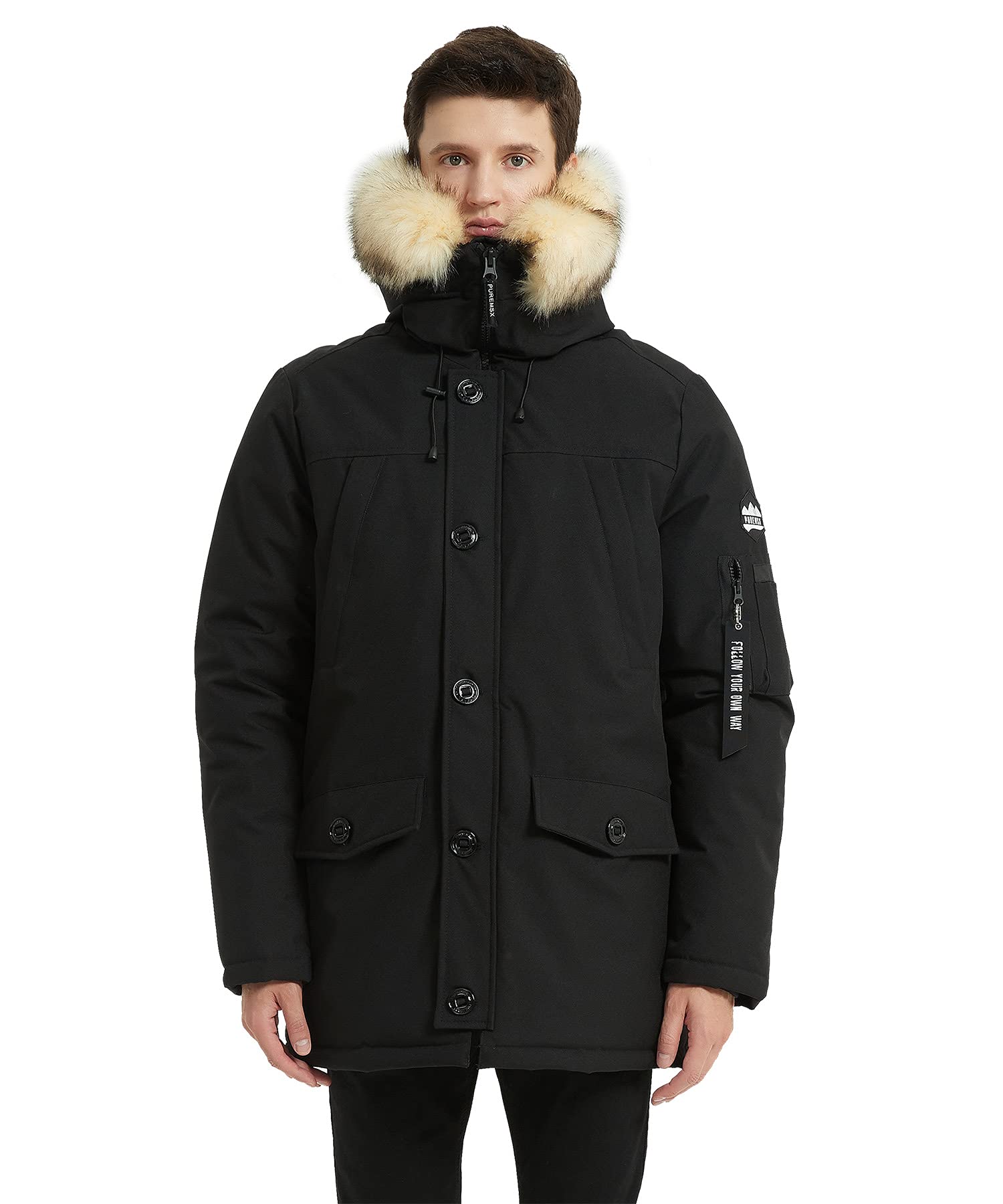 PUREMSX Men's Winter Jacket - Insulated Thick Warm Puffer Coat with Fur Hood for Cold Weather | Outdoor Activities, Skiing, Snowboarding & Daily Winter Wear
