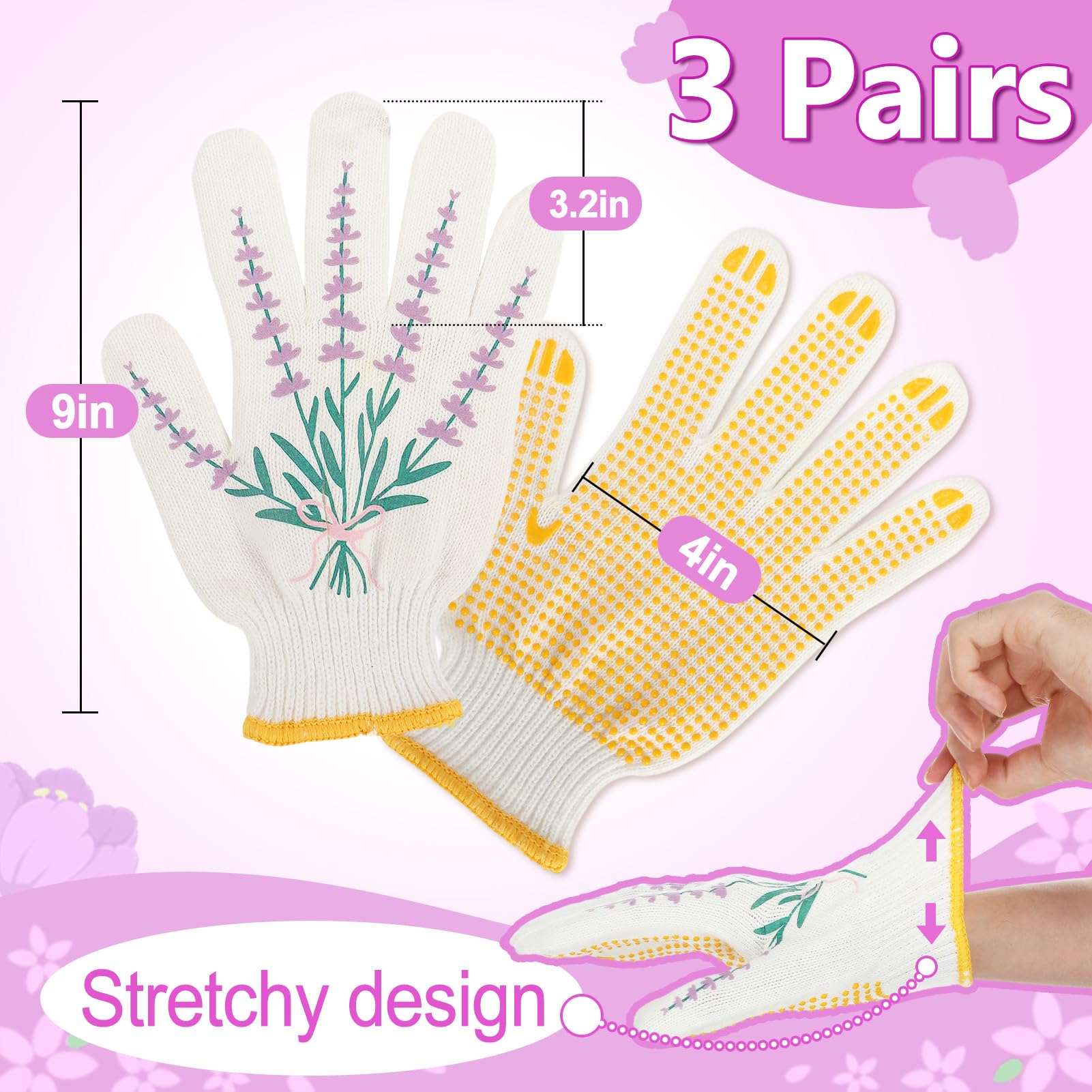 Breathable Gardening Gloves for Women - Non-Slip Cotton Work Gloves (3-Pack) for Home & Auto Repair