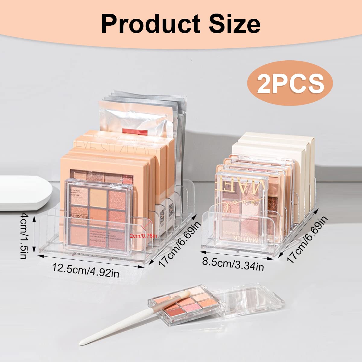 2-Piece Makeup Palette Organizer with 7 Compartments - Clear Acrylic Cosmetic Storage for Eyeshadow, Blush & Powder - Perfect for Vanity, Travel & Professional Makeup Artists