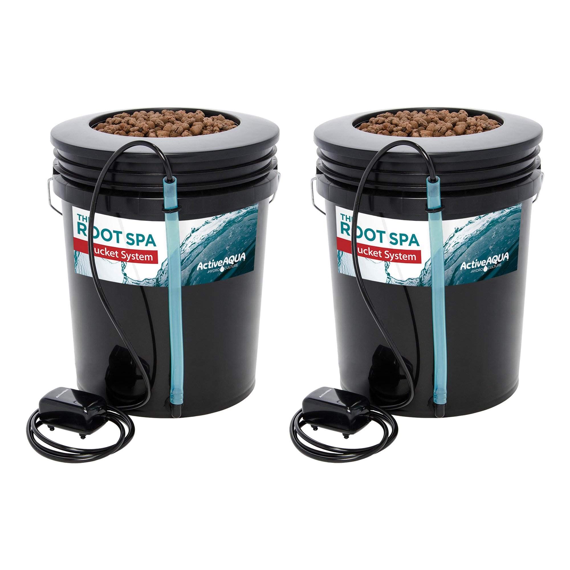 Active Aqua RS5GALSYS 5 Gallon Hydroponic Bucket System - Deep Water Culture Grow Kit with Air Pump & Hose (2 Pack, Black) for Indoor Herb Garden, Leafy Greens & Cannabis Cultivation