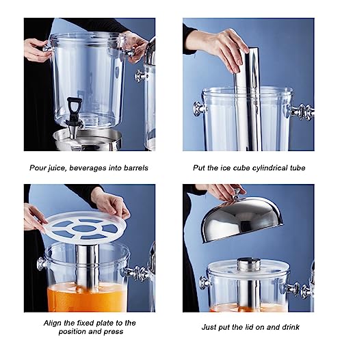24L Commercial Cold Beverage Dispenser with Dual Juice Spouts - Heavy Duty 3-Head Drink Dispenser for Bars, Hotels, Parties & Events - Perfect for Lemonade, Iced Tea & Party Drinks