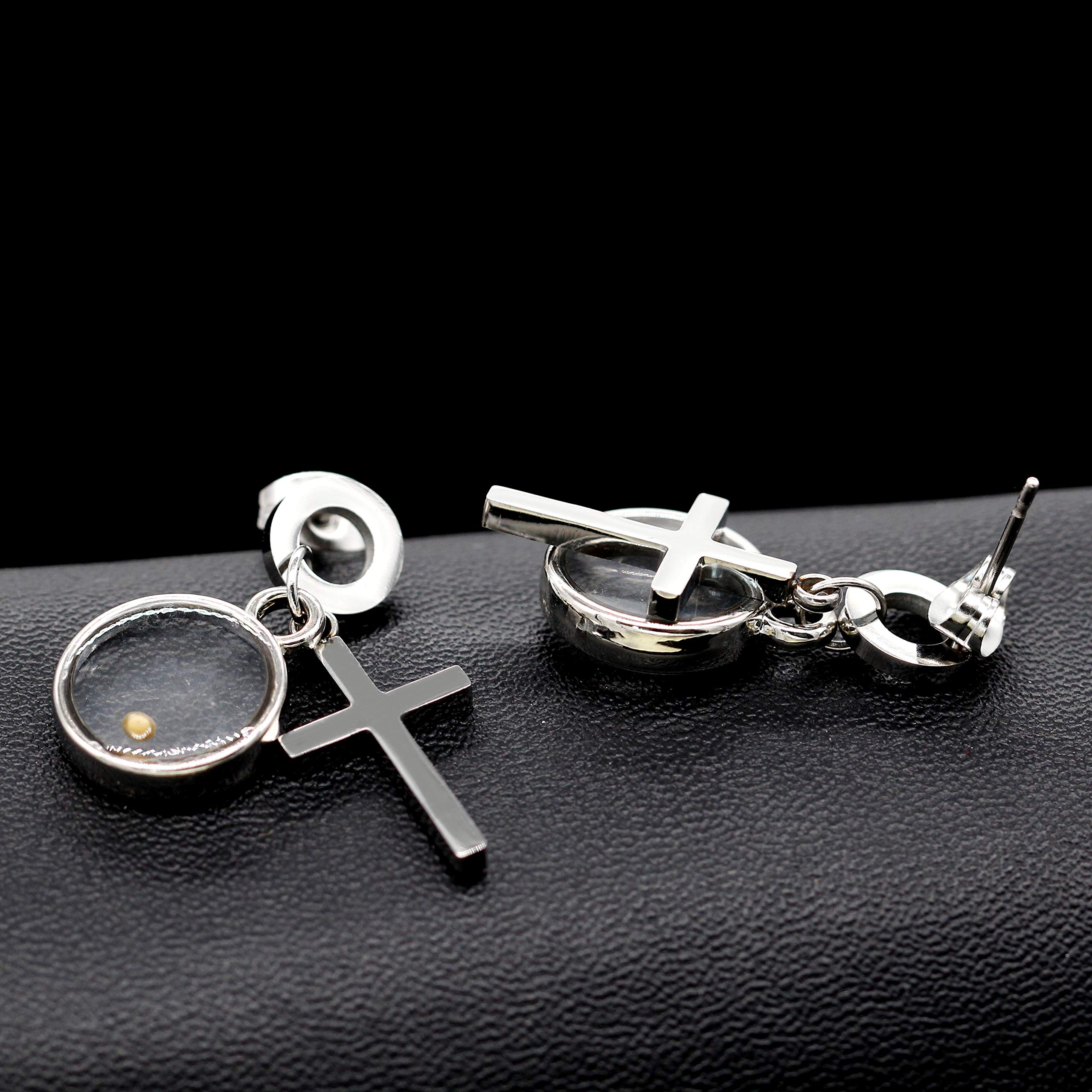 Stainless Steel Cross Stud Dangle Earrings with Real Mustard Seed Charms - Christian Jewelry Gifts for Women (Silver/Black/Gold/Rose Gold) - Perfect for Church, Weddings & Everyday Faith-Inspired Fashion