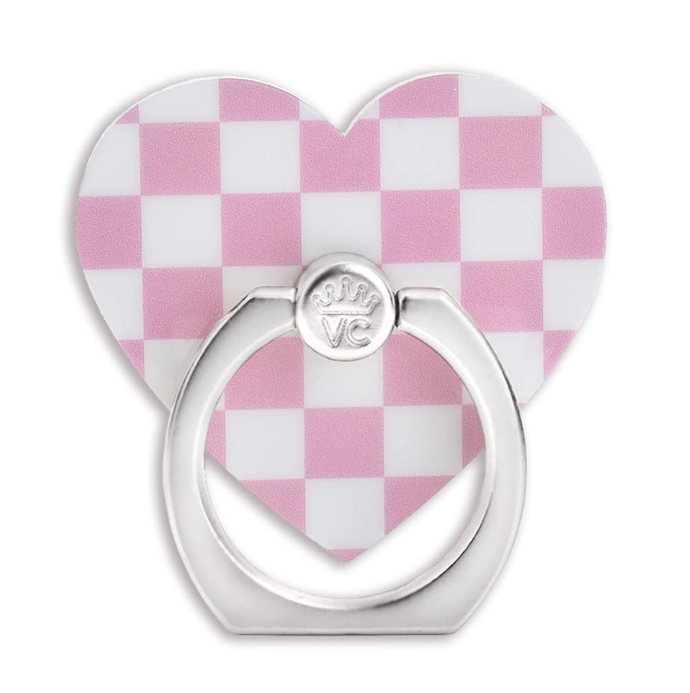 VELVET CAVIAR Phone Grip Ring Holder - Adjustable Finger Stand for iPhone 14/13/12, Samsung Galaxy S23/S22, Most Smartphones - Pink Checkered Heart Design (Perfect for Selfies, Video Calls & Secure Grip)