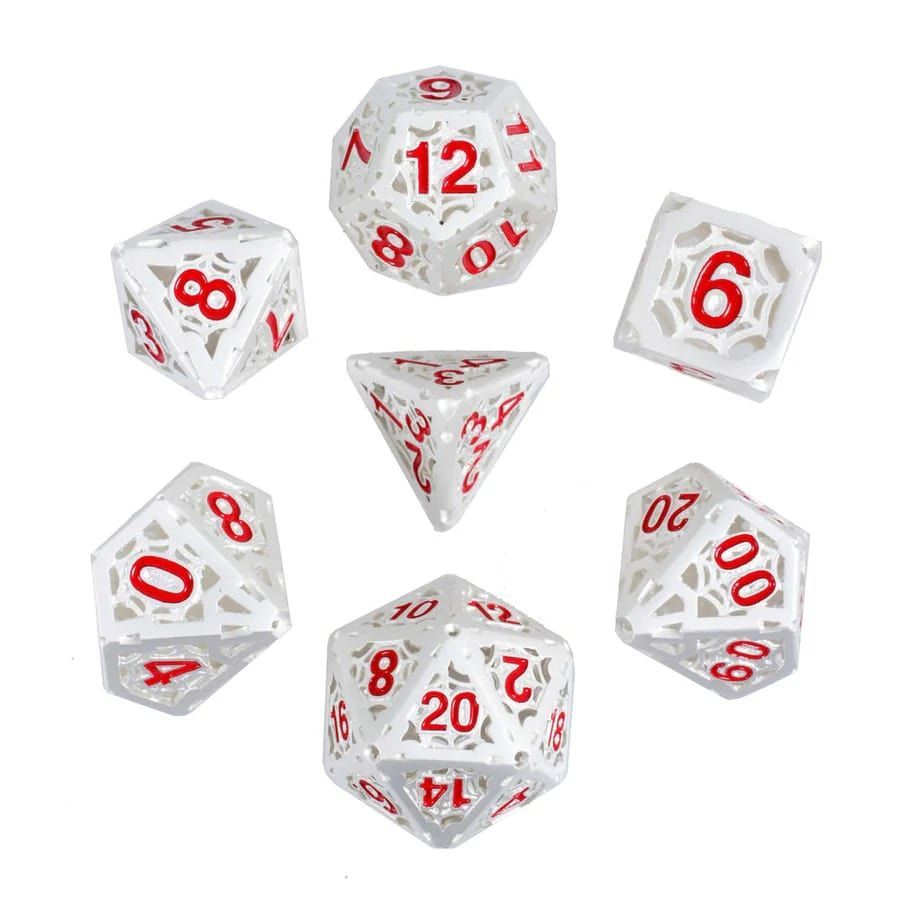 7ct Silver Spider Metal Dice Set - Gothic Style RPG Dice for Dungeons & Dragons, Pathfinder & Tabletop Games - Perfect for D&D Players, Collectors & Halloween Decor