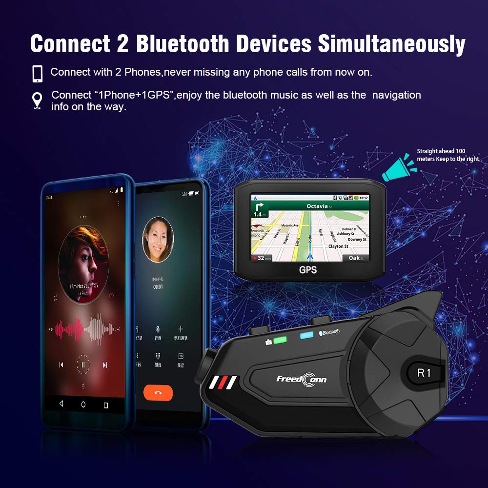 FreedConn R1plus Bluetooth Motorcycle Helmet Headset with Camera - 1000M Range, 6-Way Intercom, Waterproof, FM Radio - Wireless Communication System for Most Helmets - Perfect for Group Rides, Touring & Adventure Motorcycling