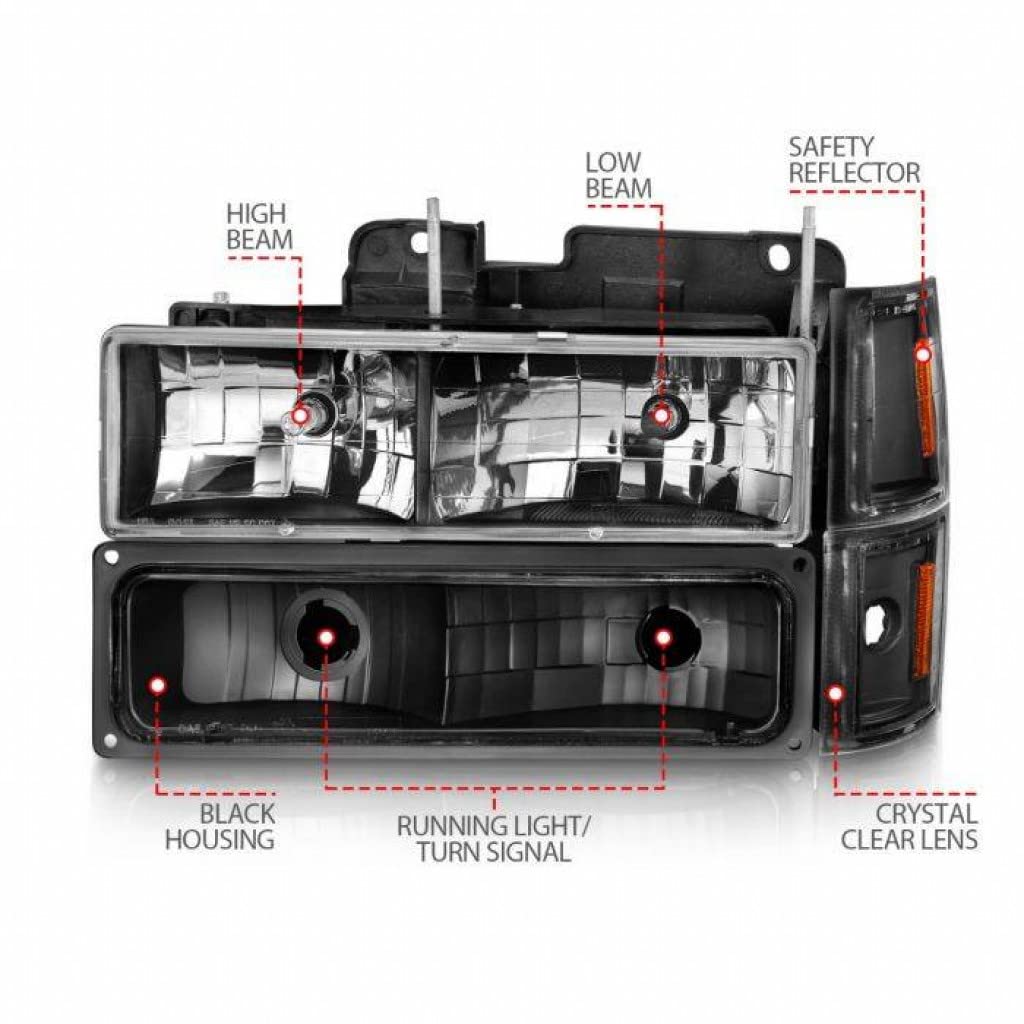 ANZO Crystal Black Headlights for 1988-1991 GMC V3500 | Replacement Headlights for Improved Night Visibility | Perfect for Off-Roading & Truck Upgrades
