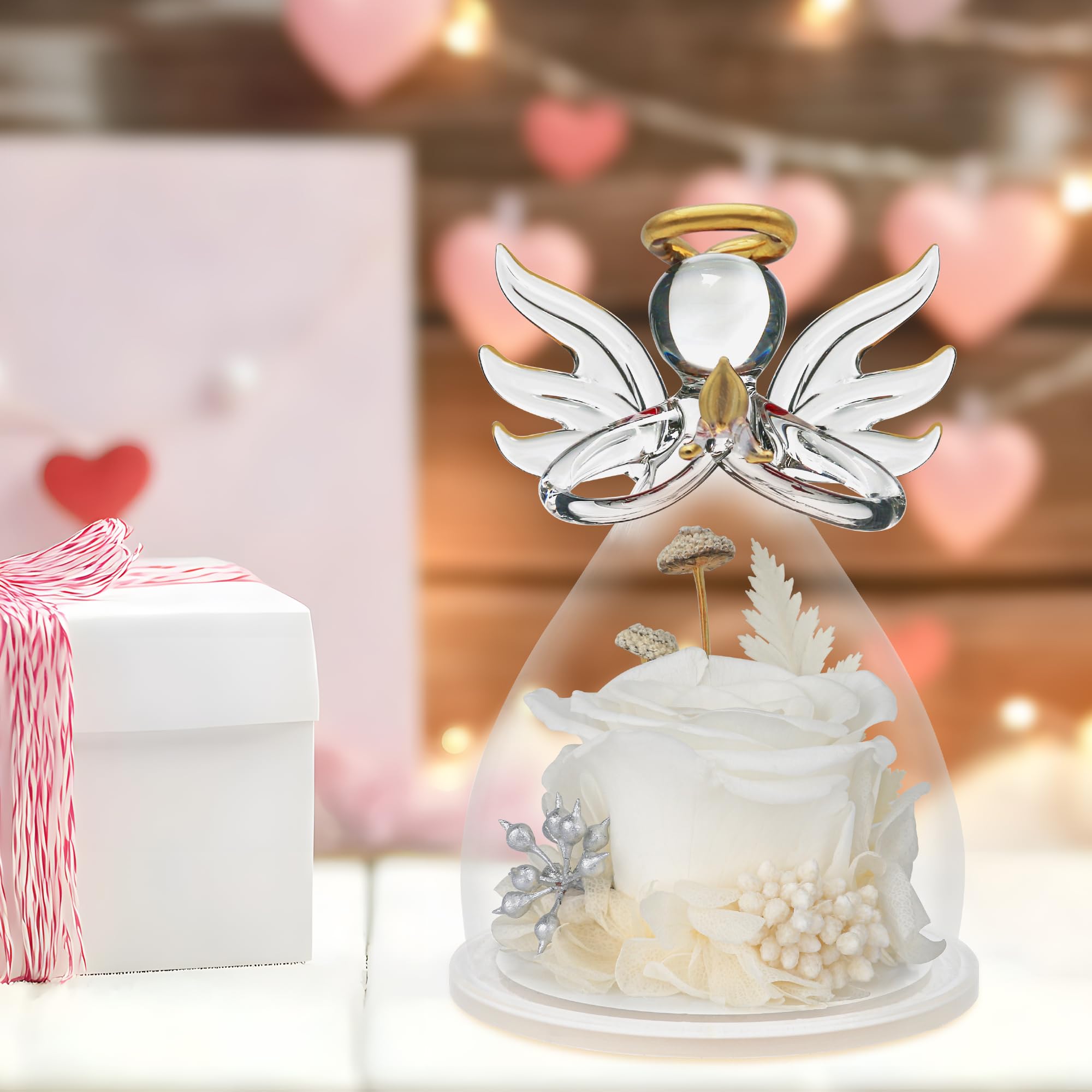 Eternal Preserved Rose in Glass Angel Figurine - Perfect Mother's Day Gift, Birthday Present for Women, Romantic Gift for Wife, Grandma & Loved Ones | Elegant Home Decor, Wedding Centerpiece, Anniversary Keepsake