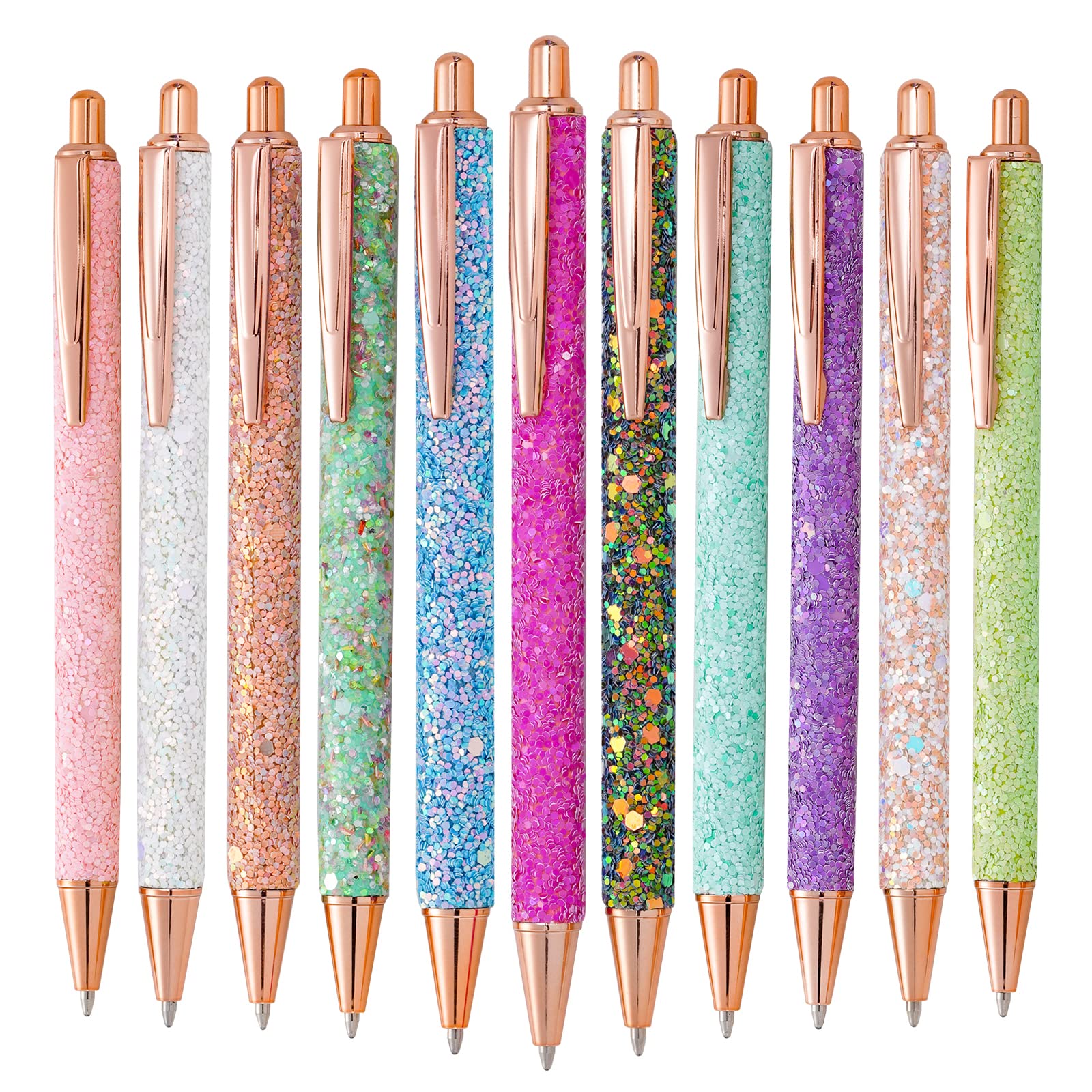 Jiebor 11-Piece Glitter Pens Set - Cute Metallic Retractable Ballpoint Pens with Black Ink for Women, Teachers, Office & Business Gifts | Perfect for Journaling, Note-Taking & Creative Writing