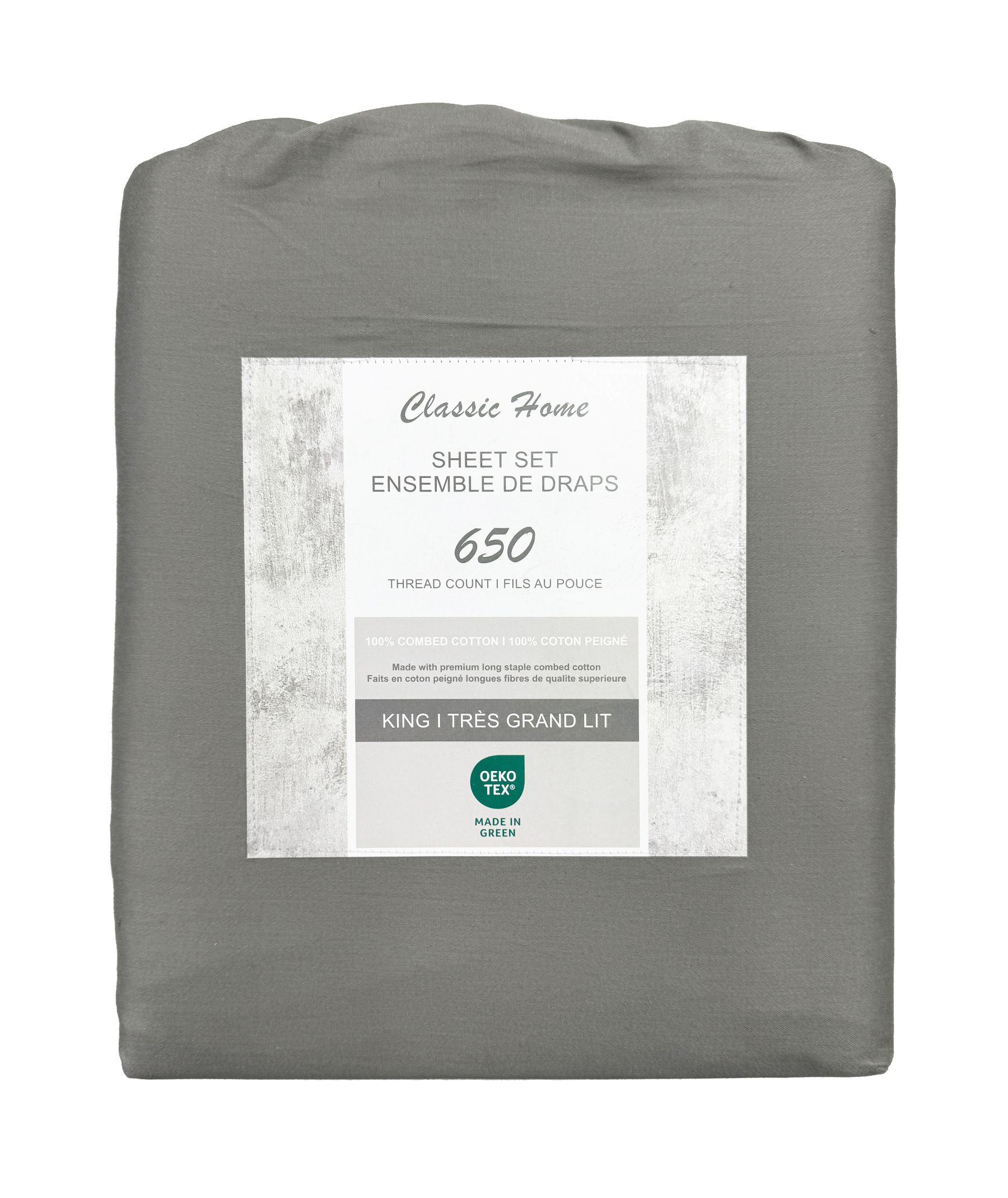 Premium 100% Combed Cotton King Size Sheet Set - 650 Thread Count, Light Grey - Ultra Soft & Breathable Bedding for Luxury Hotels & Master Bedrooms