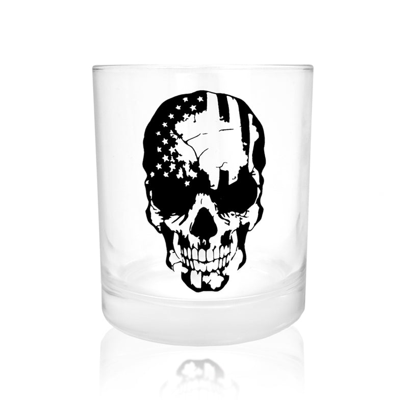 BarConic® 10oz Skull American Flag Old Fashioned Whiskey Glass - Patriotic Drinking Glass for Bourbon, Scotch & Cocktails - Perfect for 4th of July, Memorial Day & Man Cave Decor