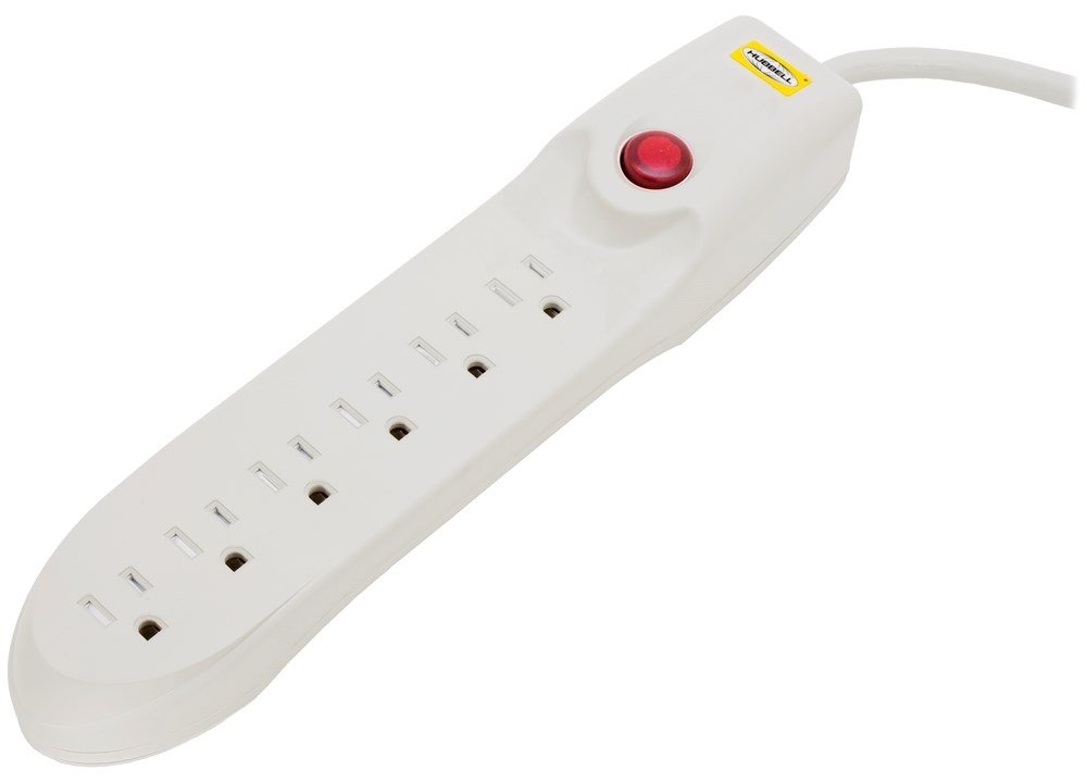 6-Outlet Plastic Power Strip with Straight Blade Plugs, 6-Foot Cord, White - Ideal for Office, Home, and Workspace Use