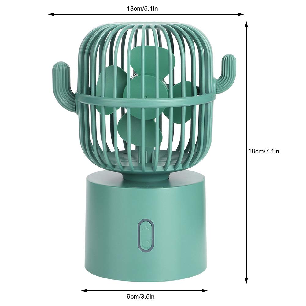 USB Desk Fan - 3 Speed Adjustable, Portable Mini Cactus Desktop Fan with Wide-Angle Oscillation & Dual Charging | Perfect for Home Office, Car, Workstation & Decorative Cooling (Green)