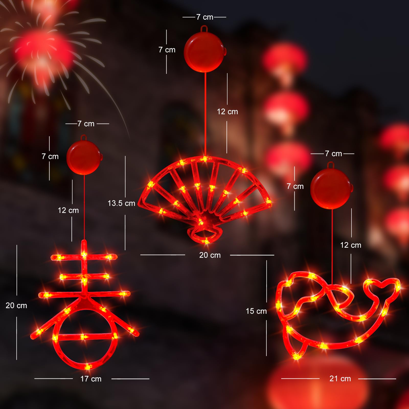 LOLStar 2025 Chinese New Year Decorations - 3 Pack Red Lunar New Year Window Lights with Chinese Fan, Spring (Chun) & Koi Fish Design | Battery Operated Hanging Lights with Suction Cups | Perfect for Spring Festival Home Decor, Party Supplies & Asian Holiday Celebrations