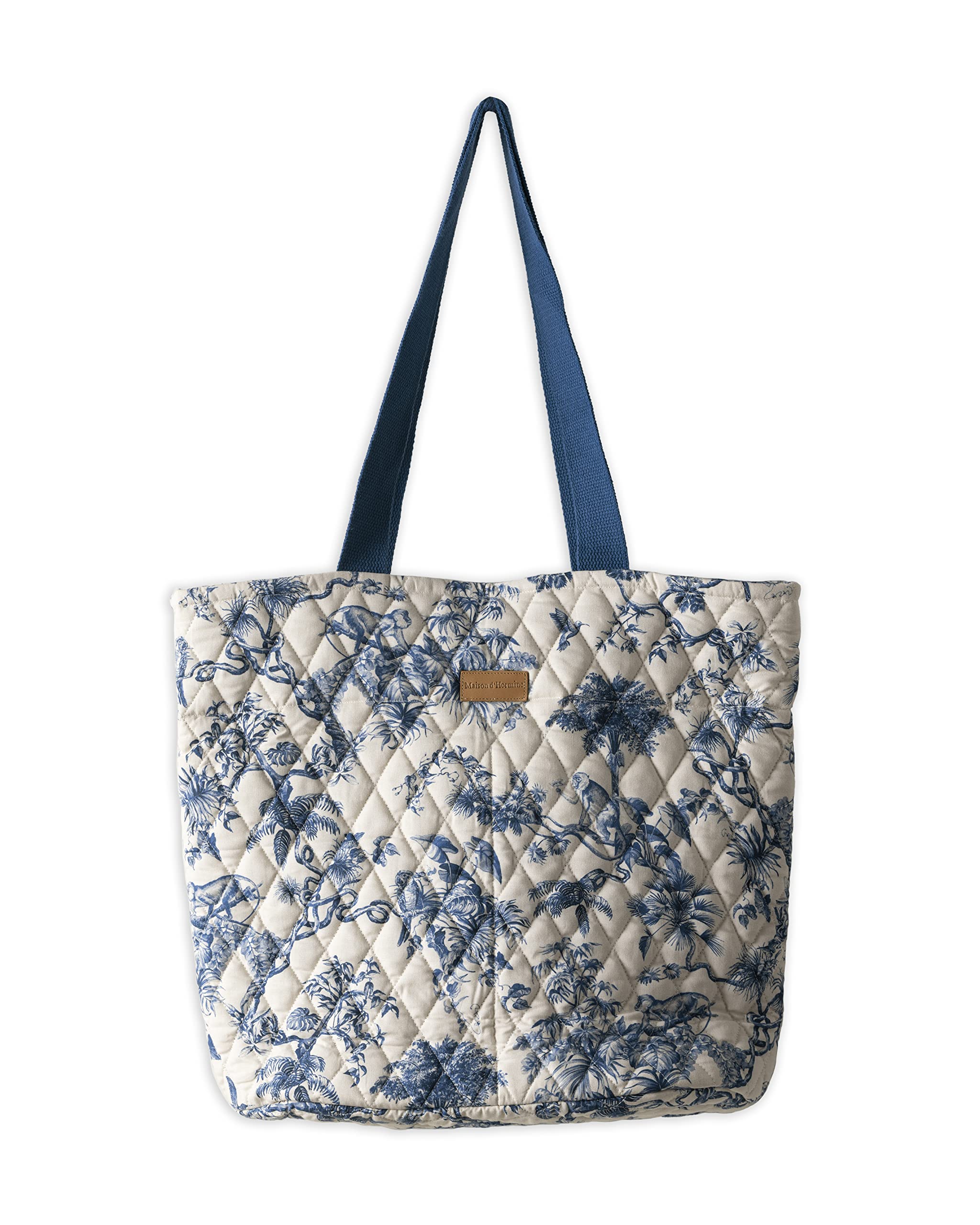 Maison d'Hermine Quilted Cotton Tote Bag with Zipper Pockets & Detachable Pouch - Stylish Work Bag for Women, Travel, Grocery Shopping & Lunch