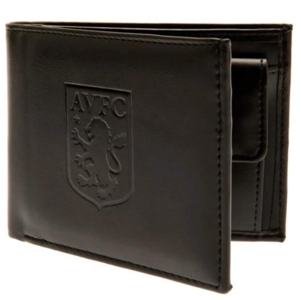 Aston Villa FC Genuine Leather Debossed Wallet for Men - Brown Slim Bifold Wallet - Perfect Gift for Soccer Fans & Match Day Accessories