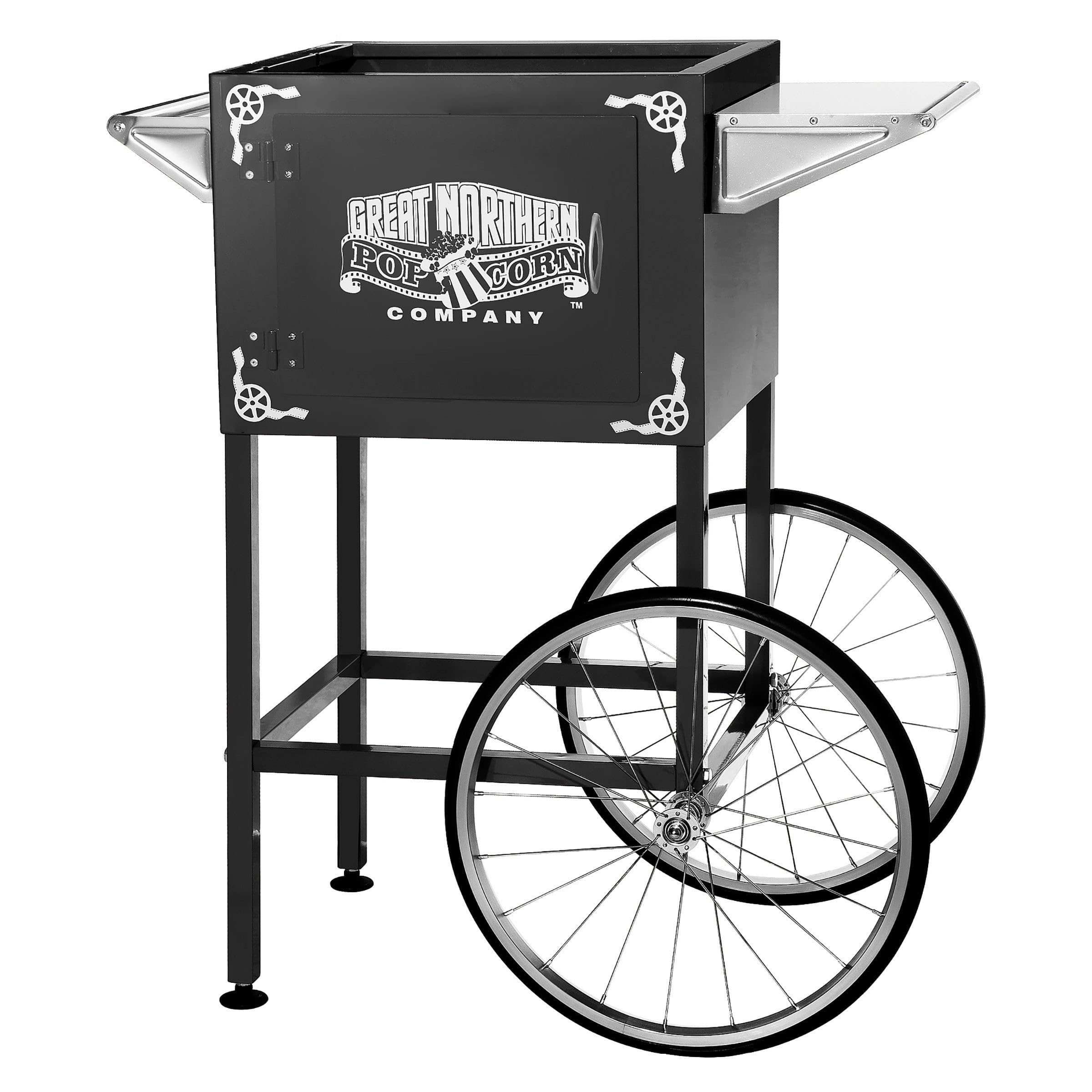 Vintage Popcorn Cart Stand - Replacement for 8-Ounce Poppers with Shelf, Push Handle & Bicycle Wheels by Great Northern Popcorn (Black) - Perfect for Movie Nights, Carnivals & Concession Stands