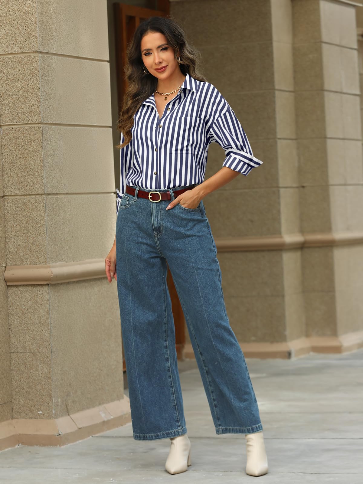 LILLUSORY Women's Striped Button Down Shirt - 2025 Summer Long Sleeve Blouse for Work, Vacation & Spring Outfits | Office Wear, Beach Cover-Up & Casual Everyday Top