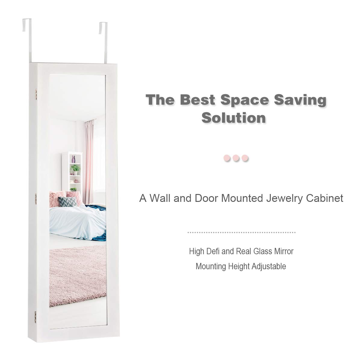 Giantex Jewelry Cabinet Armoire with Full Length Mirror - Wall Mounted Jewelry Organizer with 5 Storage Shelves for Bracelets, Rings & Cosmetics | Perfect for Bedroom, Closet & Dressing Room Organization