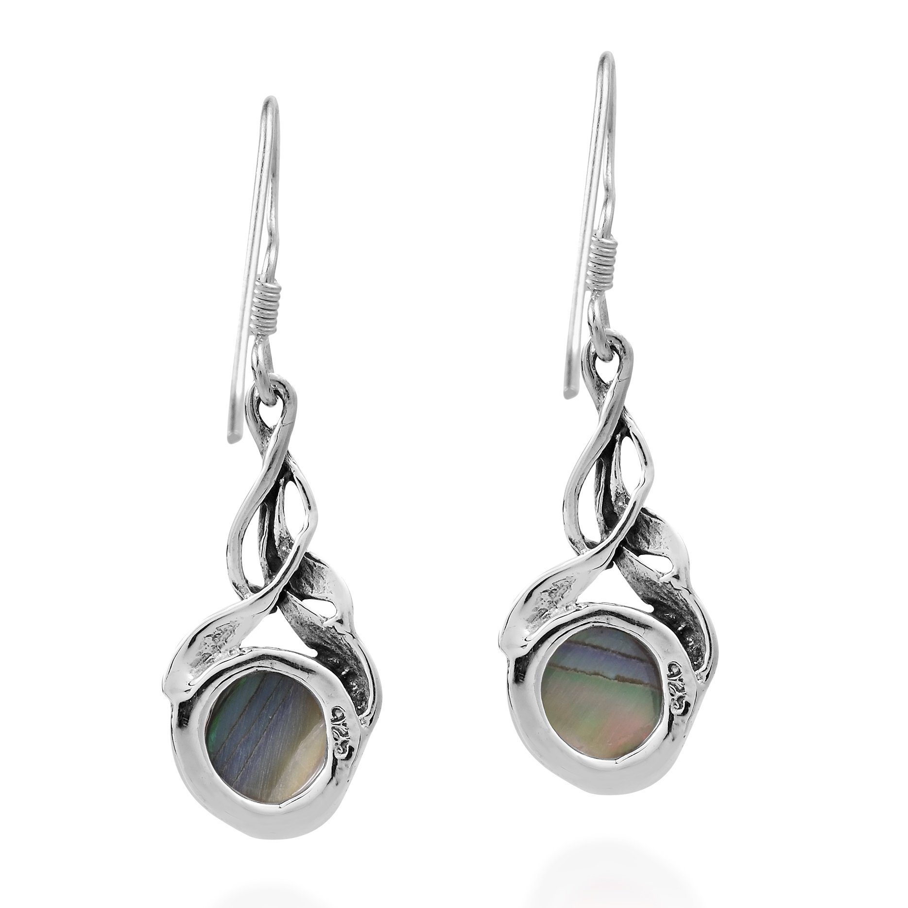 AeraVida .925 Sterling Silver Rainbow Abalone Shell Dangle Earrings for Women | Natural Shell Jewelry | Elegant Boho Chic Earrings for Parties, Weddings & Everyday Wear