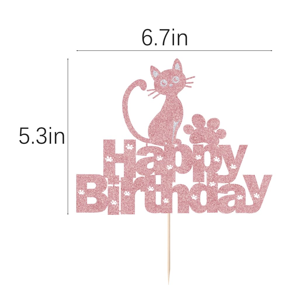 Happy Birthday Cake Topper - Sleyberoy Cat & Animal Theme for Baby Shower, Birthday Party Supplies for Boys & Girls | Perfect for Cakes, Cupcakes & Dessert Decorations