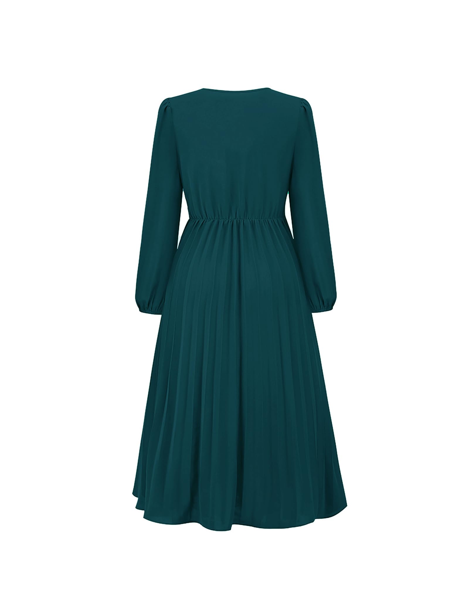 SDEER Women's Casual Midi Dress - V Neck Long Sleeve Pleated High Waist Flowy Dress for Wedding Guest, Party, Office & Daily Wear | Elegant & Comfortable Outfit for Special Occasions