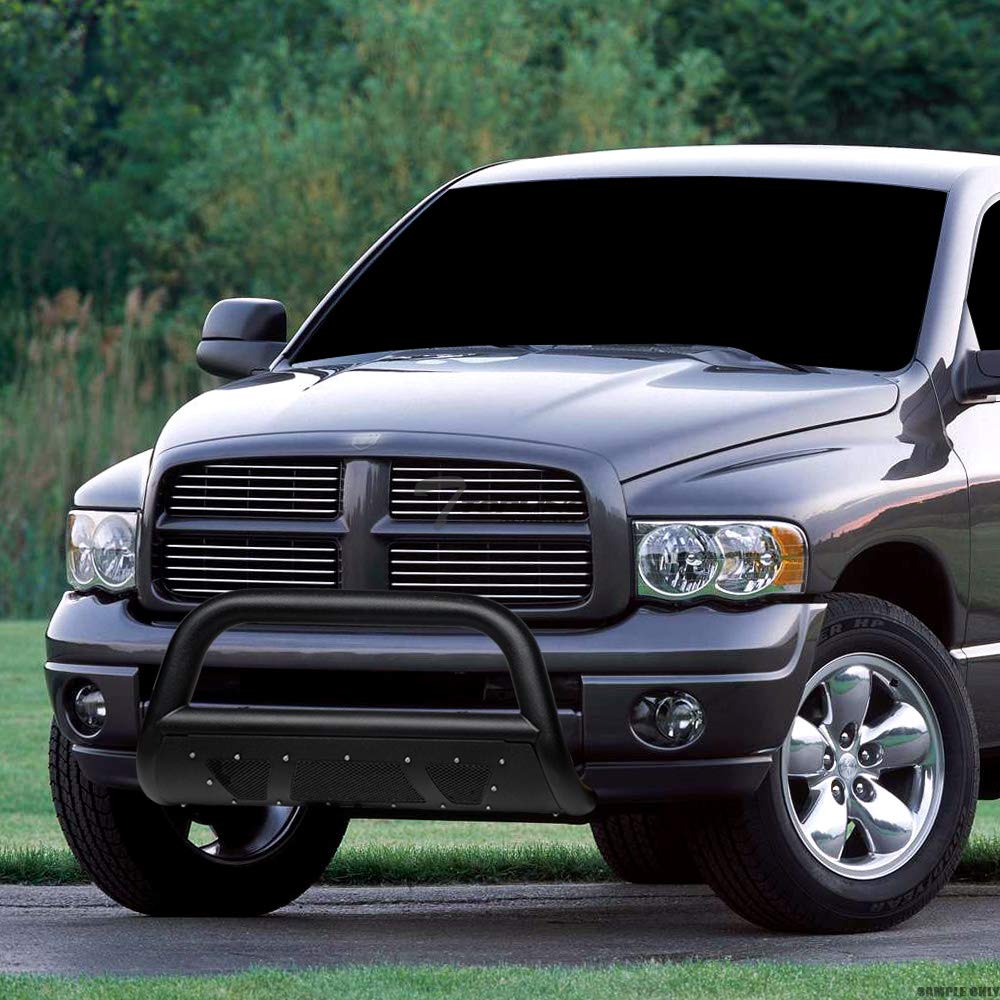 Textured Black Studded Mesh Bull Bar Brush Guard with Skid Plate for 2007-2021 Toyota Tundra - Heavy Duty Front Bumper Grille Protection for Off-Road & Truck Accessories