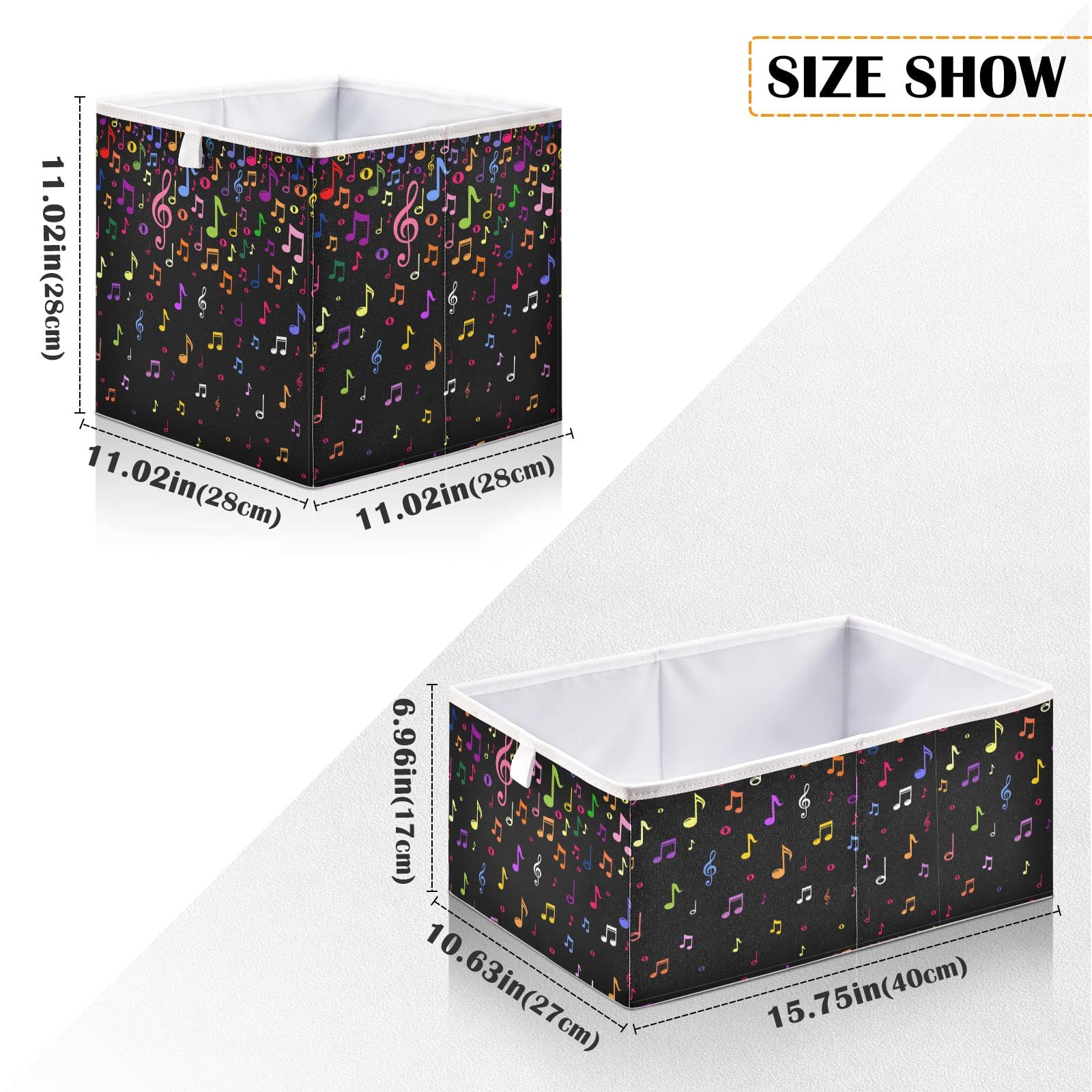 DOMIKING Foldable Linen Storage Bins with Handles - Music Note Pattern Decorative Organizer Box for Closet, Shelves & Bedroom - Perfect for Gift Wrapping, Jewelry & Seasonal Decor Storage