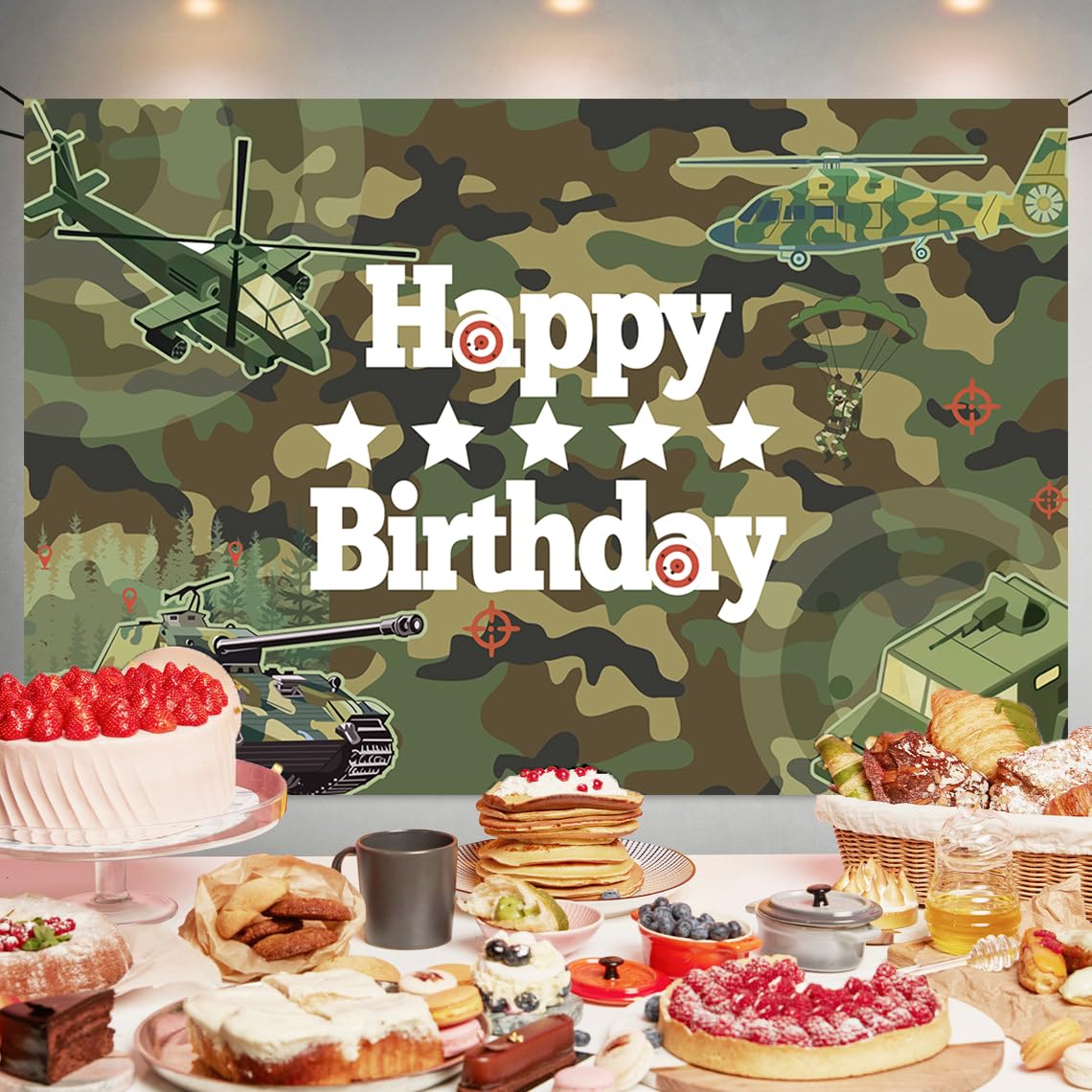 Camo Happy Birthday Backdrop Decorations - 70.8 x 47.2 Inch Camouflage Birthday Banner for Army Military Theme Party | Perfect for Indoor Outdoor Birthday Decor, Photo Booth Background & Home Celebration Supplies