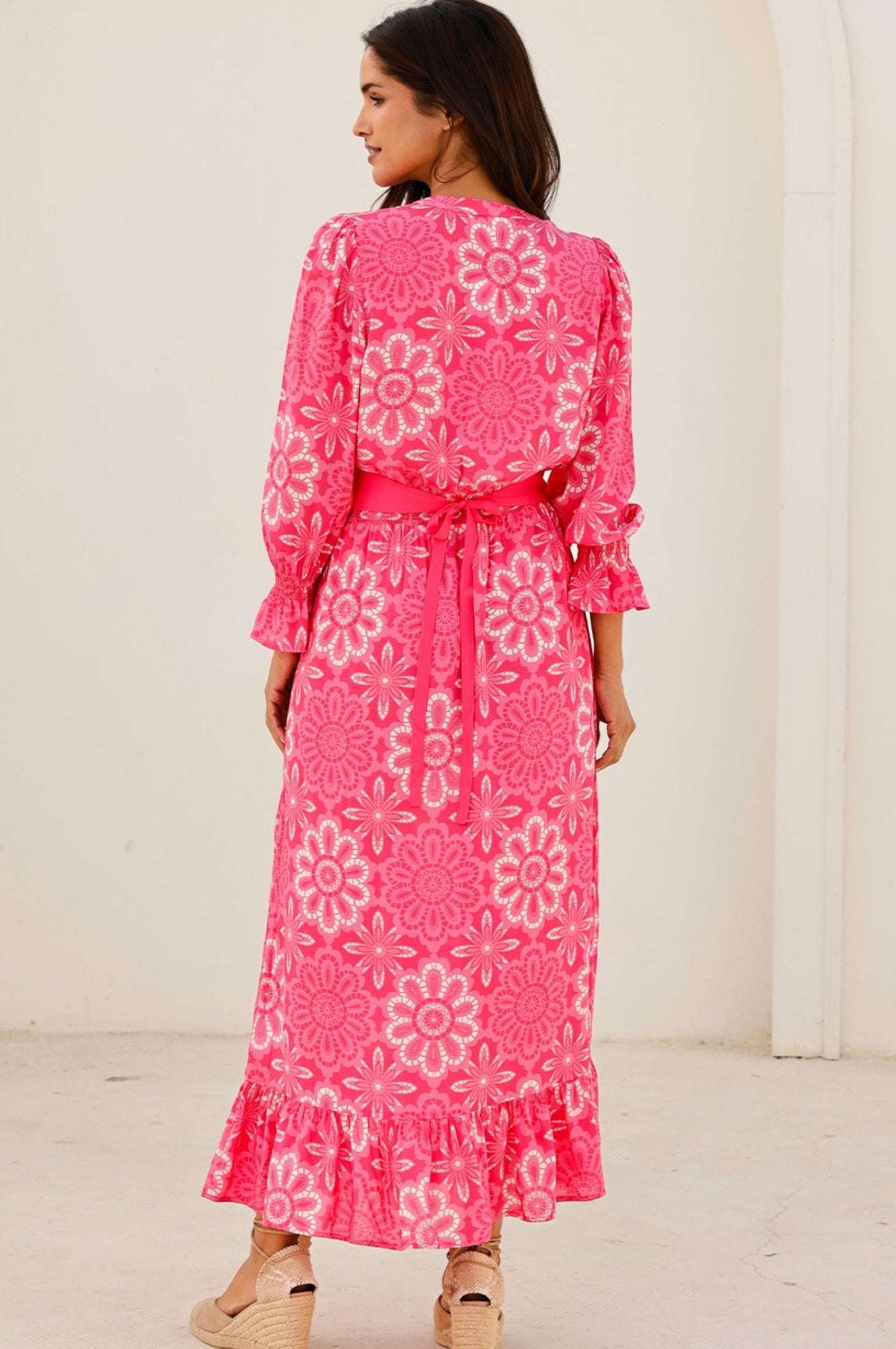 Maeve EcoVero™ Floral Lace Dress in Pink & White - Sustainable Women's Summer Dress for Beach, Wedding & Special Occasions