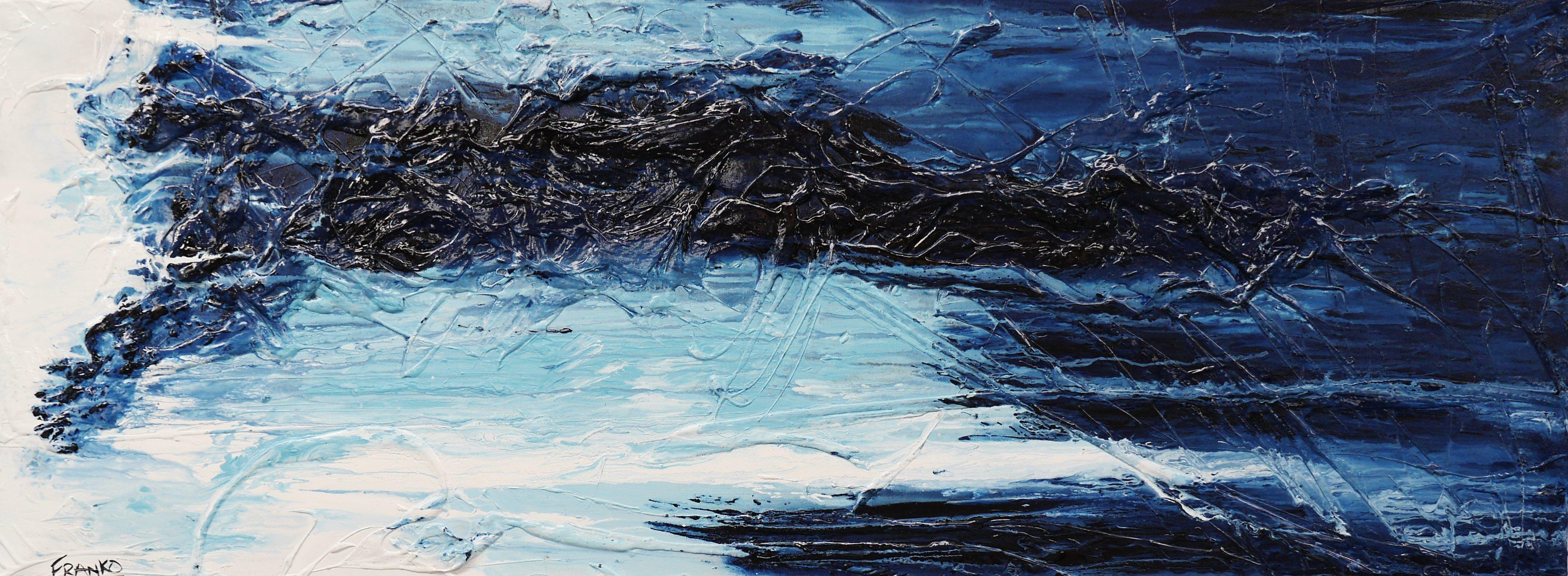 Bluey Blue 160cm x 60cm Blue White Textured Abstract Canvas Wall Art - Modern Home Decor for Living Room, Bedroom & Office