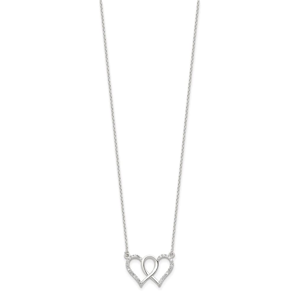 925 Sterling Silver Cubic Zirconia Double Heart Necklace for Women - Elegant Fine Jewelry Gift for Her, 18